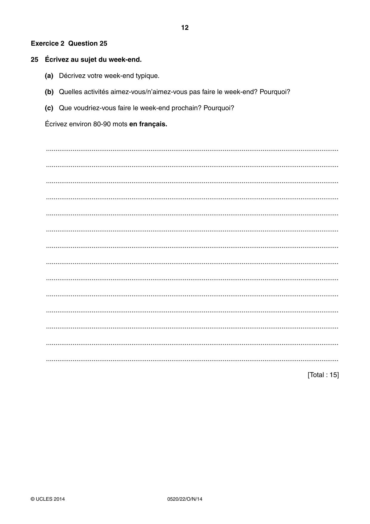 Cambridge IGCSE French - Foreign Language 0520 2014 Oct/Nov Paper 2 · Variant 2 question paper, page 12 of 20