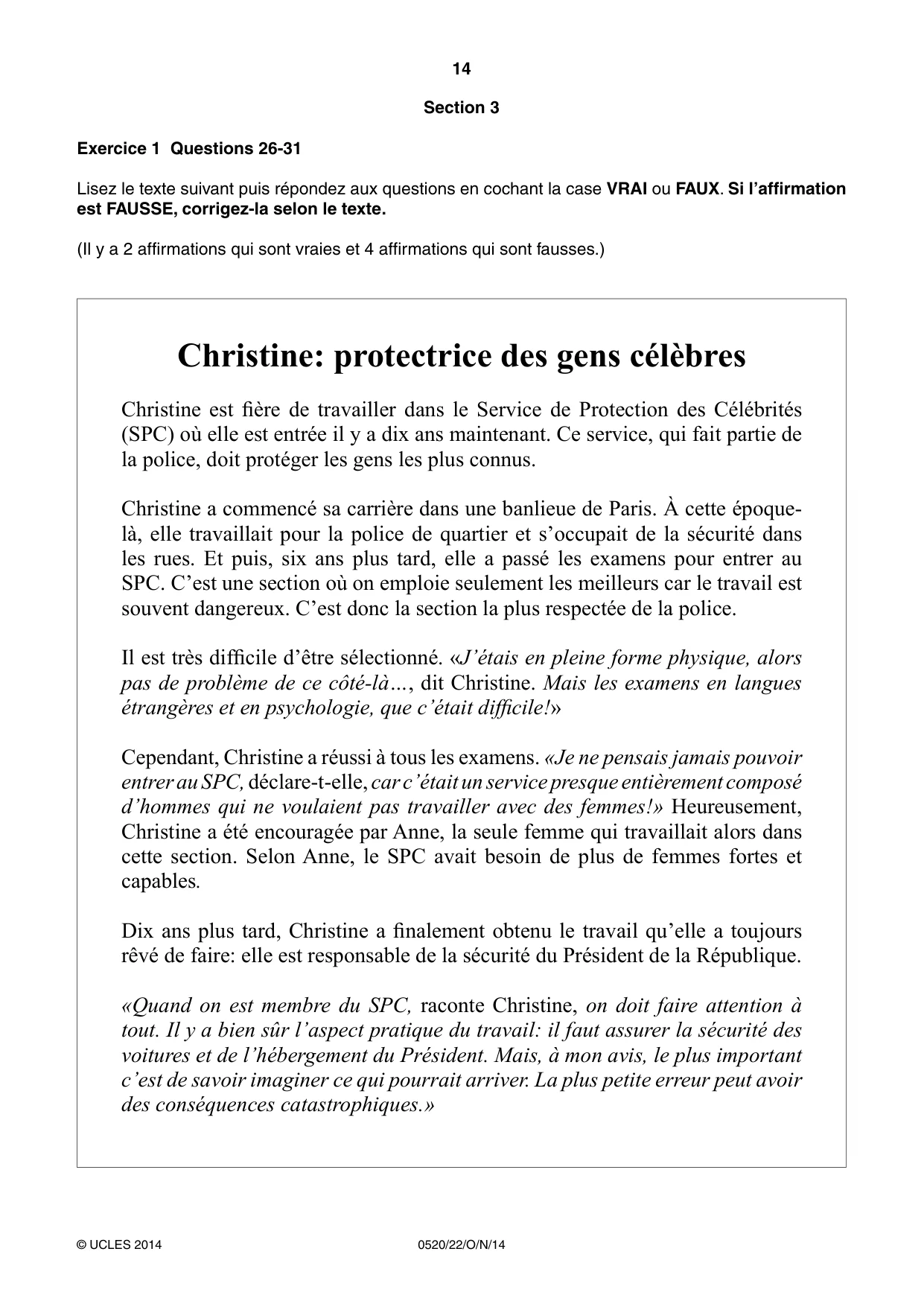 Cambridge IGCSE French - Foreign Language 0520 2014 Oct/Nov Paper 2 · Variant 2 question paper, page 14 of 20