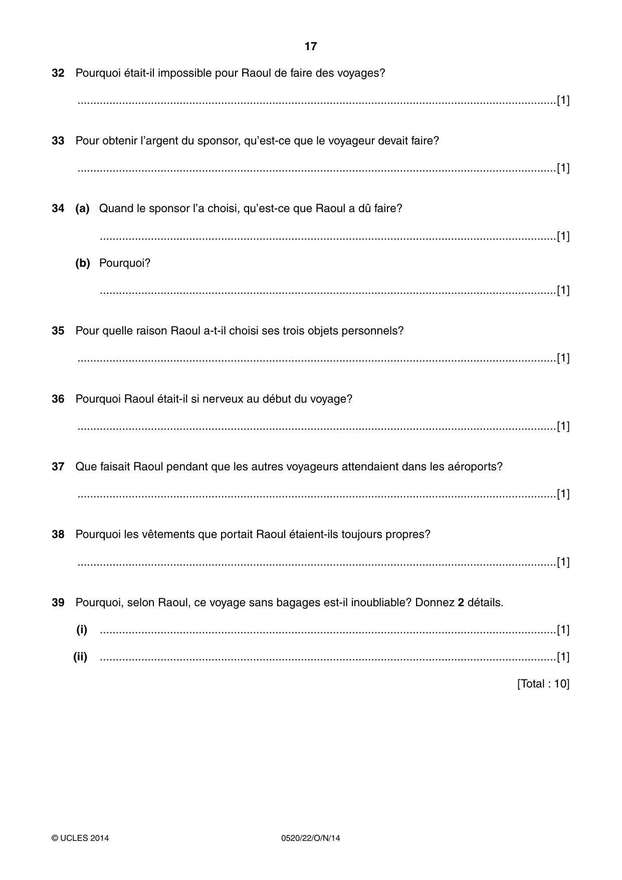 Cambridge IGCSE French - Foreign Language 0520 2014 Oct/Nov Paper 2 · Variant 2 question paper, page 17 of 20