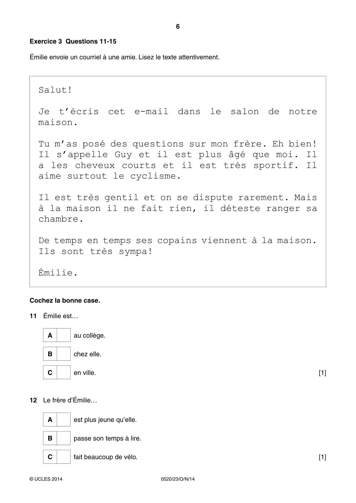 Cambridge IGCSE French - Foreign Language 0520 2014 Oct/Nov Paper 2 · Variant 3 question paper, page 6 of 20