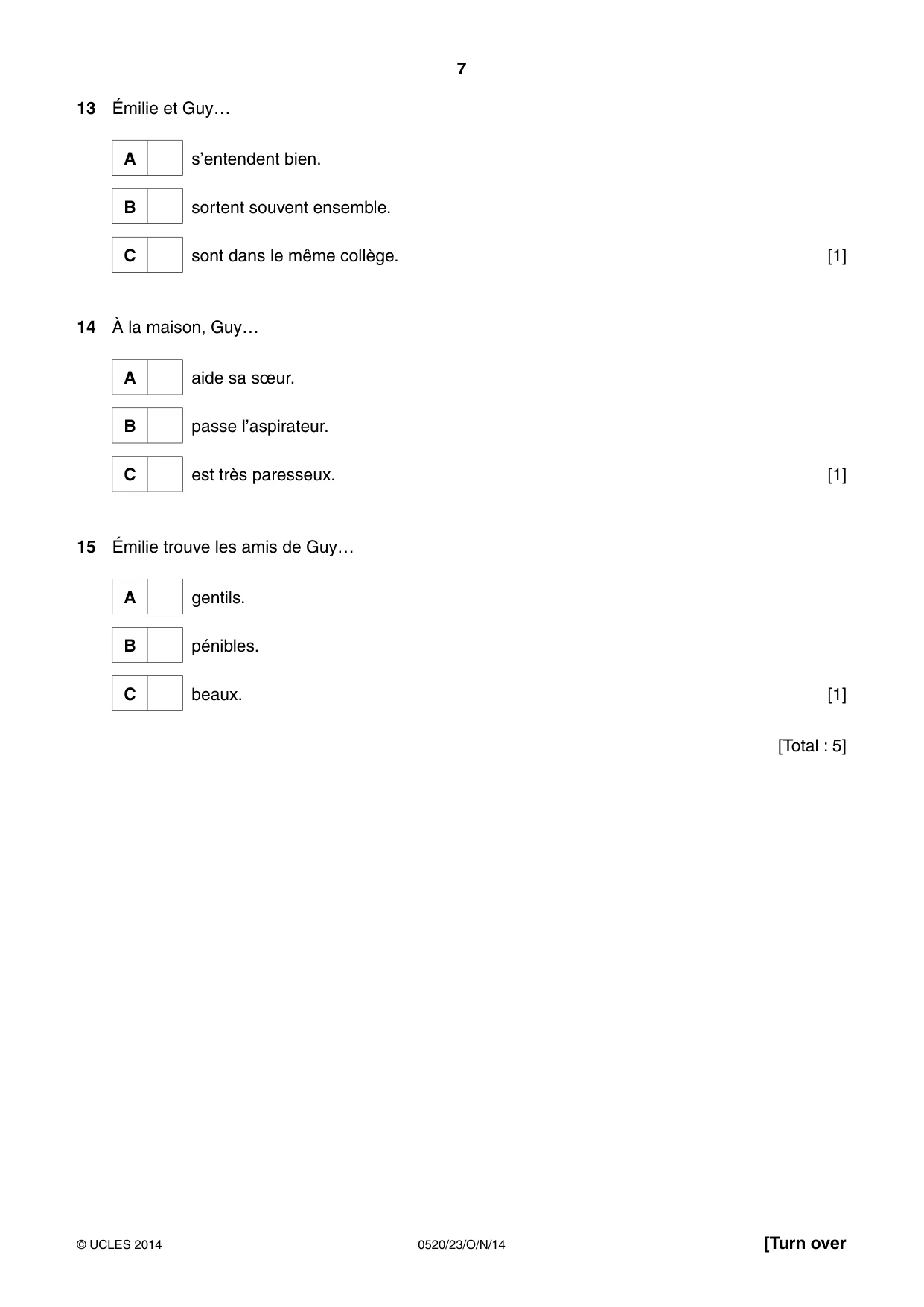 Cambridge IGCSE French - Foreign Language 0520 2014 Oct/Nov Paper 2 · Variant 3 question paper, page 7 of 20