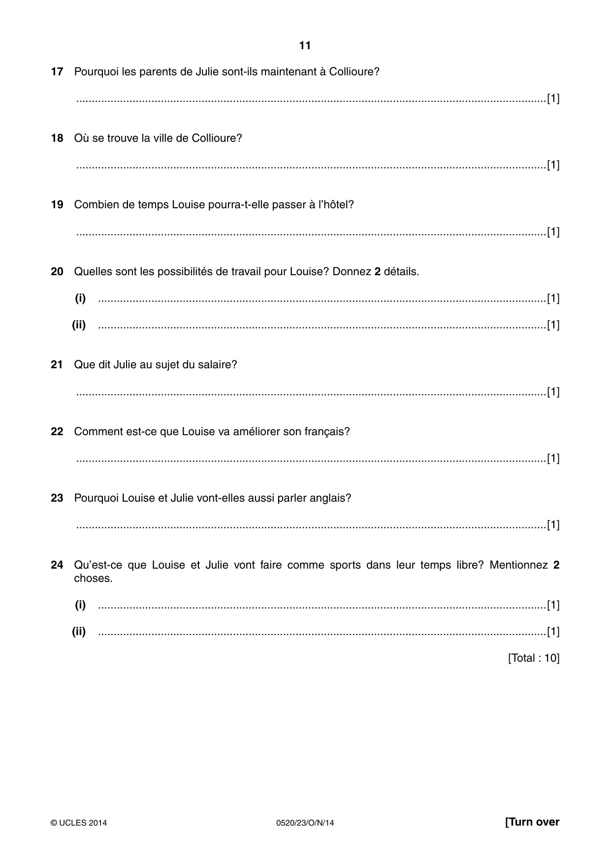 Cambridge IGCSE French - Foreign Language 0520 2014 Oct/Nov Paper 2 · Variant 3 question paper, page 11 of 20