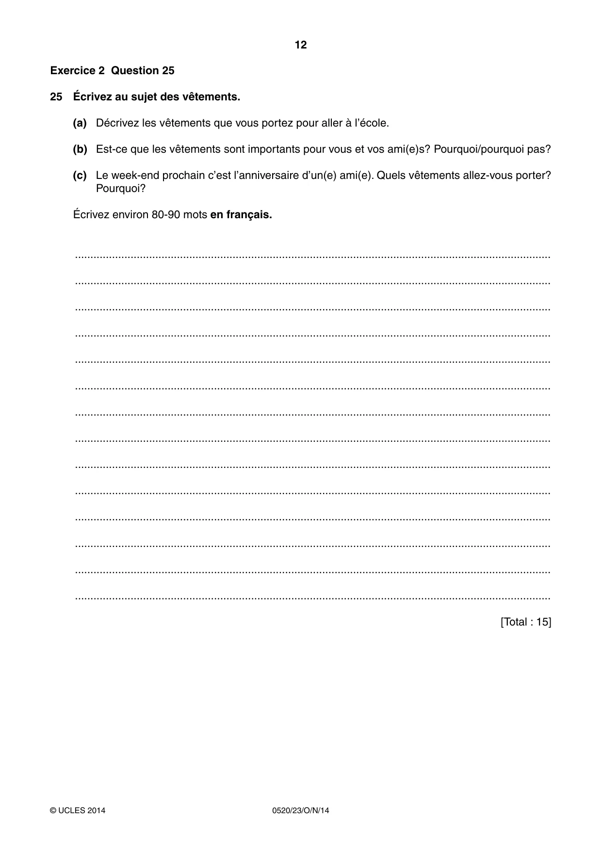 Cambridge IGCSE French - Foreign Language 0520 2014 Oct/Nov Paper 2 · Variant 3 question paper, page 12 of 20