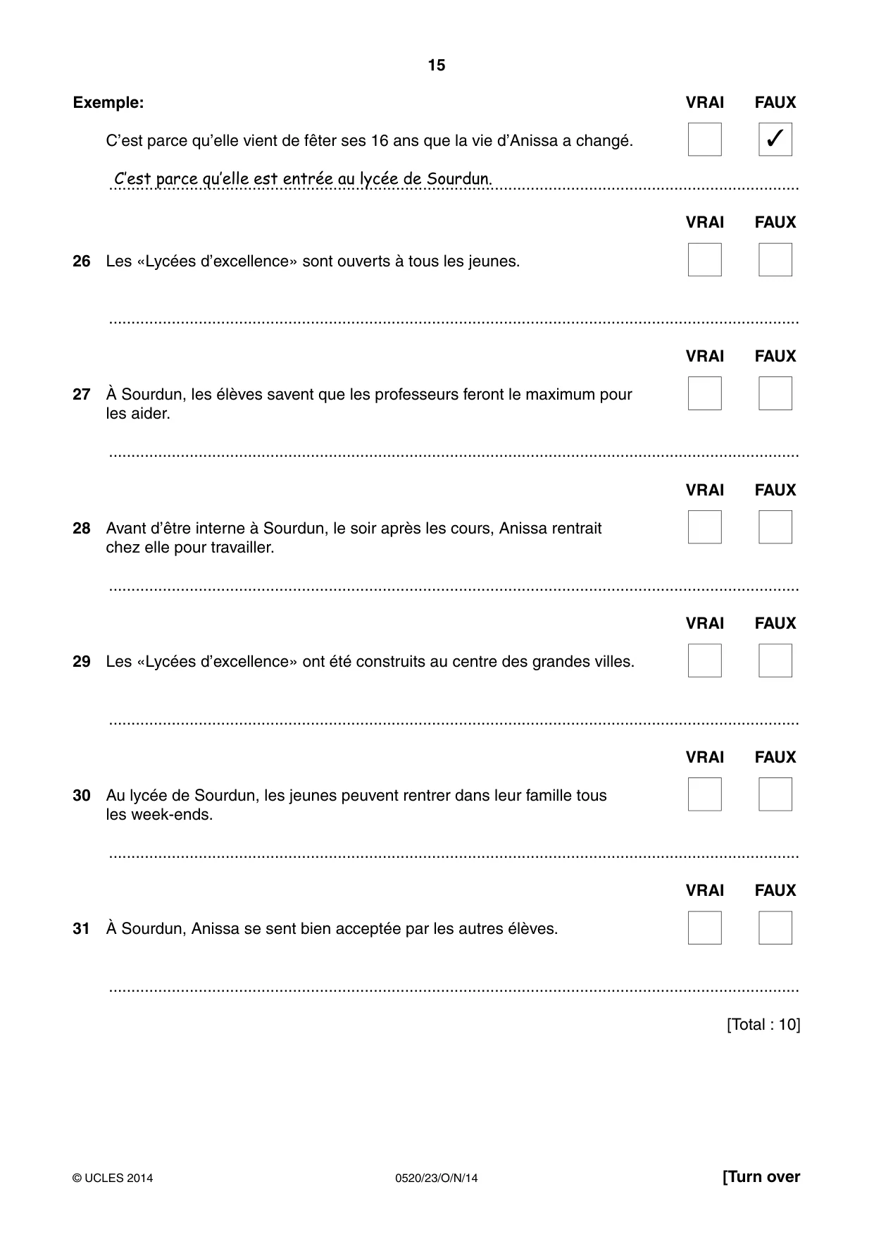 Cambridge IGCSE French - Foreign Language 0520 2014 Oct/Nov Paper 2 · Variant 3 question paper, page 15 of 20