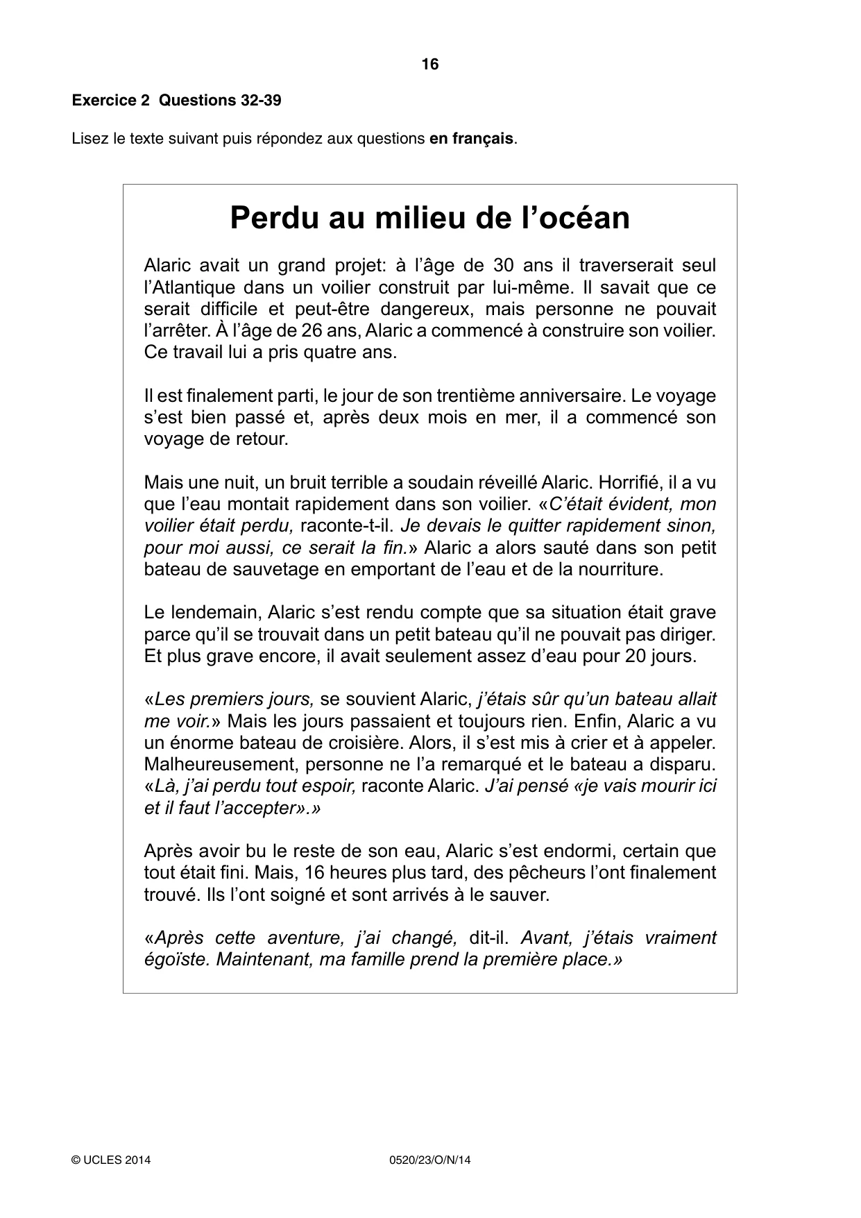 Cambridge IGCSE French - Foreign Language 0520 2014 Oct/Nov Paper 2 · Variant 3 question paper, page 16 of 20