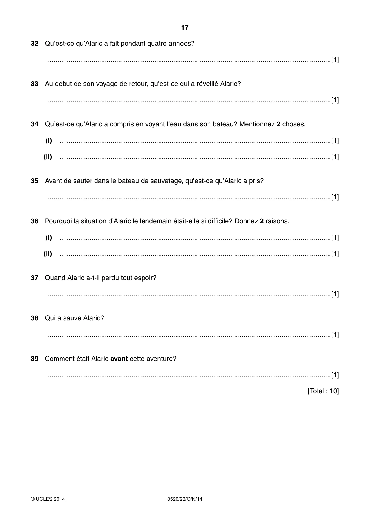 Cambridge IGCSE French - Foreign Language 0520 2014 Oct/Nov Paper 2 · Variant 3 question paper, page 17 of 20