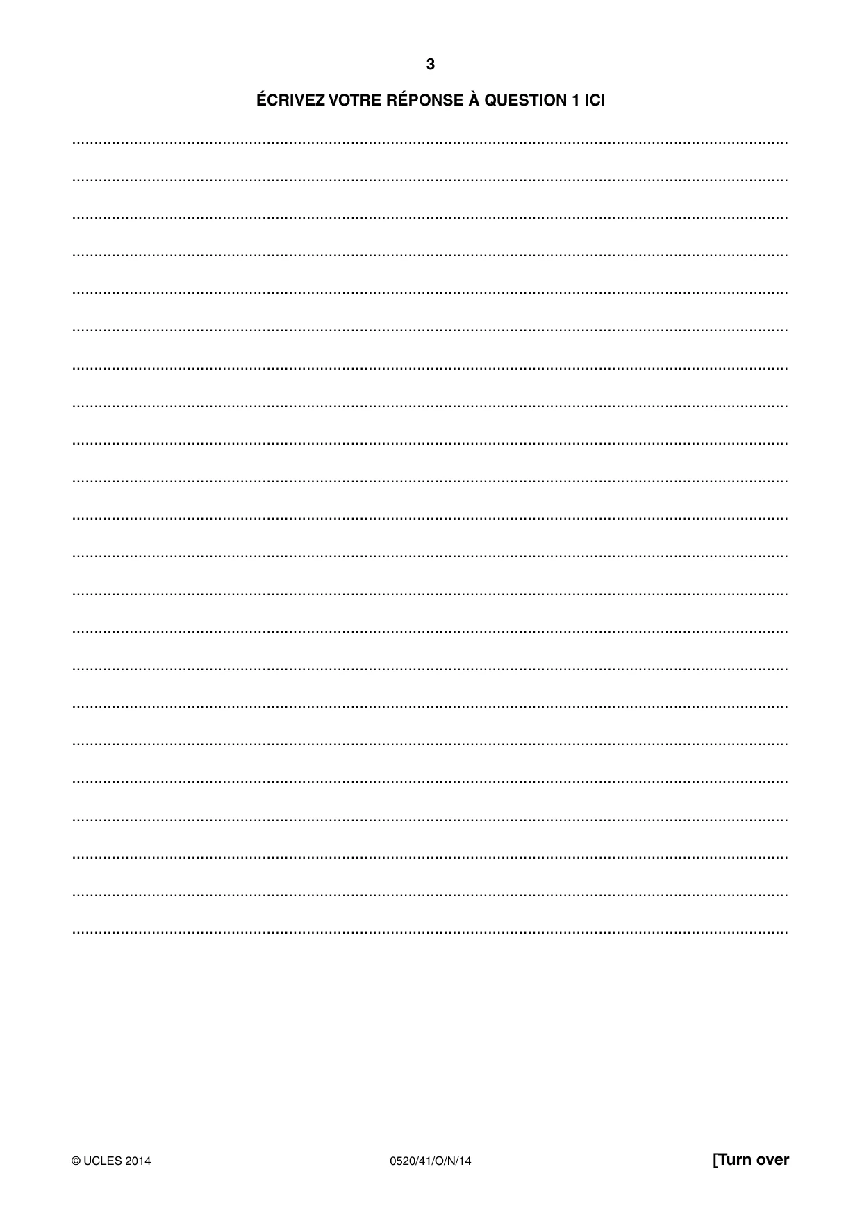 Cambridge IGCSE French - Foreign Language 0520 2014 Oct/Nov Paper 4 · Variant 1 question paper, page 3 of 4