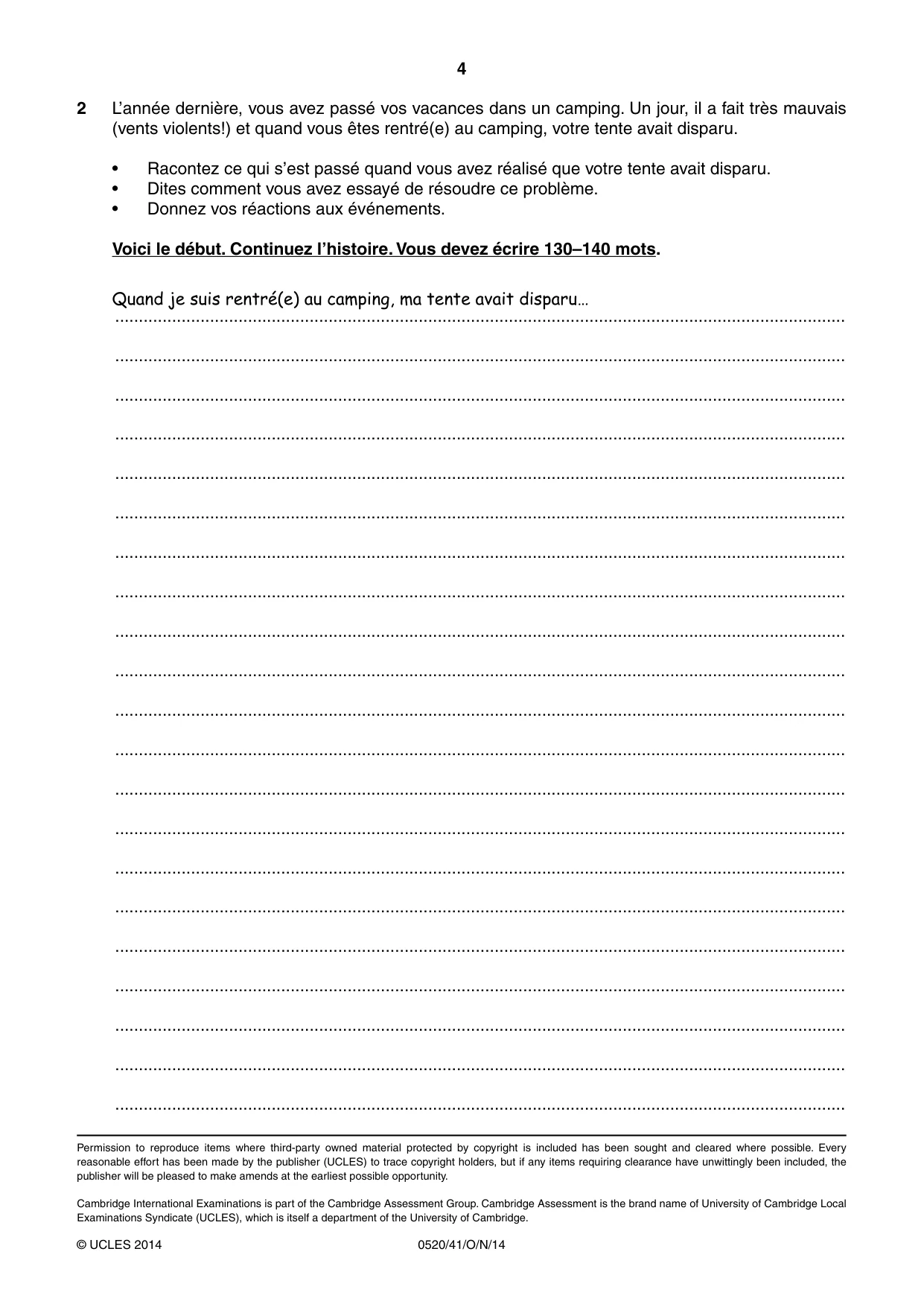 Cambridge IGCSE French - Foreign Language 0520 2014 Oct/Nov Paper 4 · Variant 1 question paper, page 4 of 4