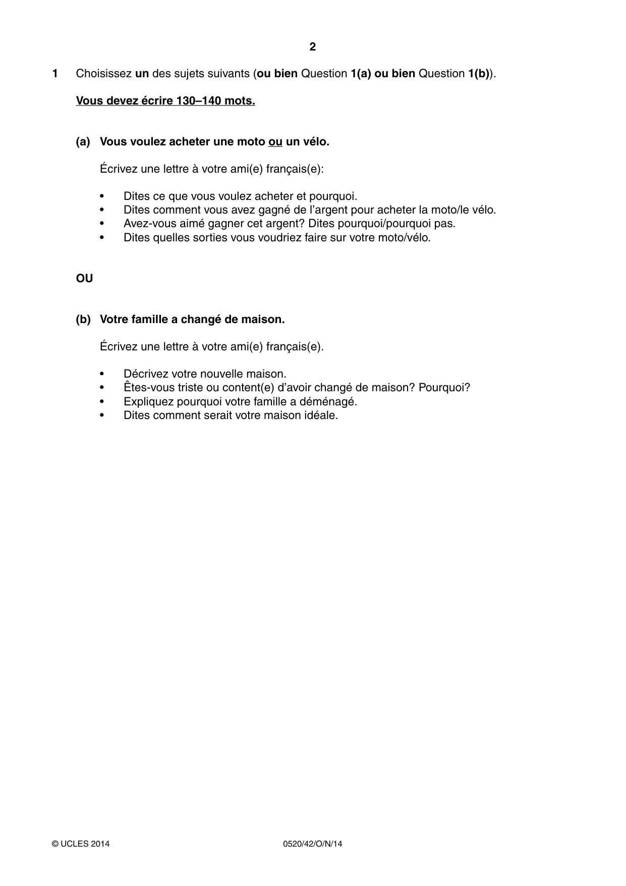 Cambridge IGCSE French - Foreign Language 0520 2014 Oct/Nov Paper 4 · Variant 2 question paper, page 2 of 4