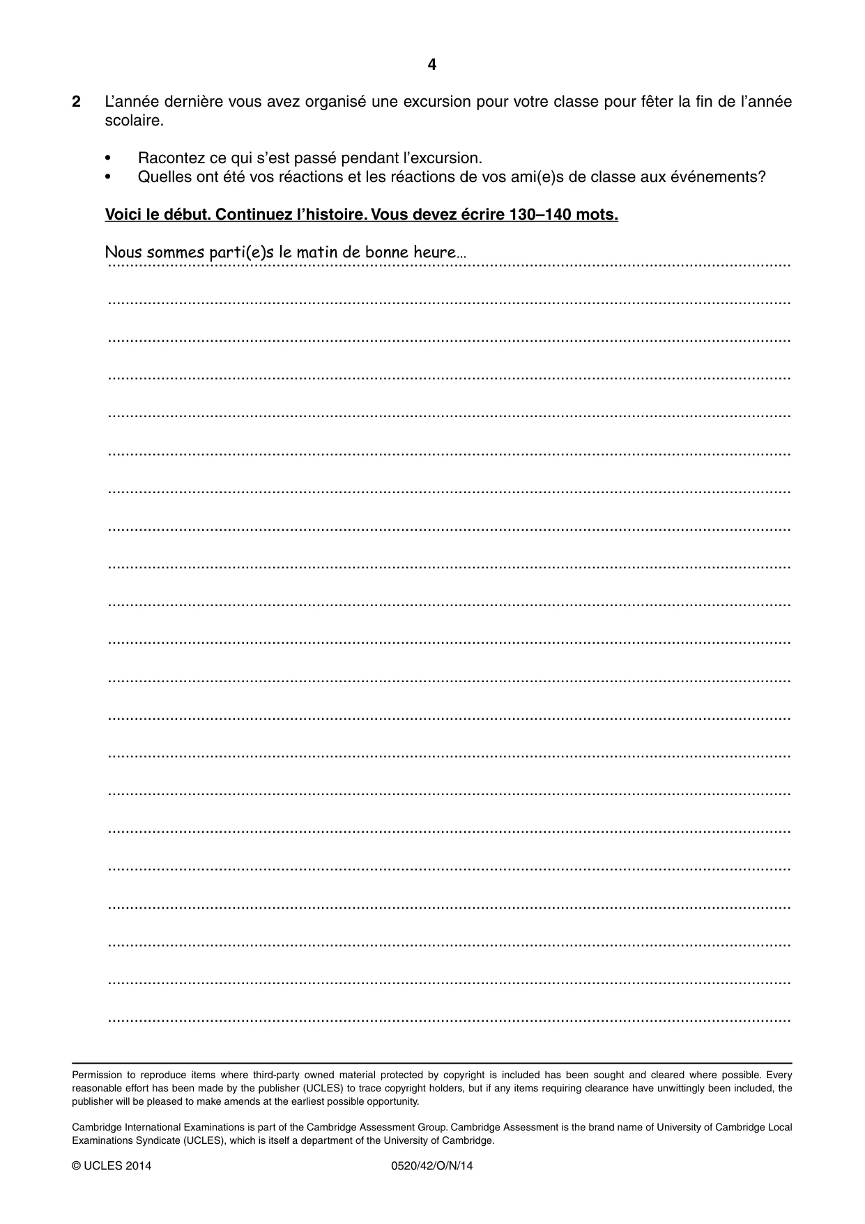 Cambridge IGCSE French - Foreign Language 0520 2014 Oct/Nov Paper 4 · Variant 2 question paper, page 4 of 4