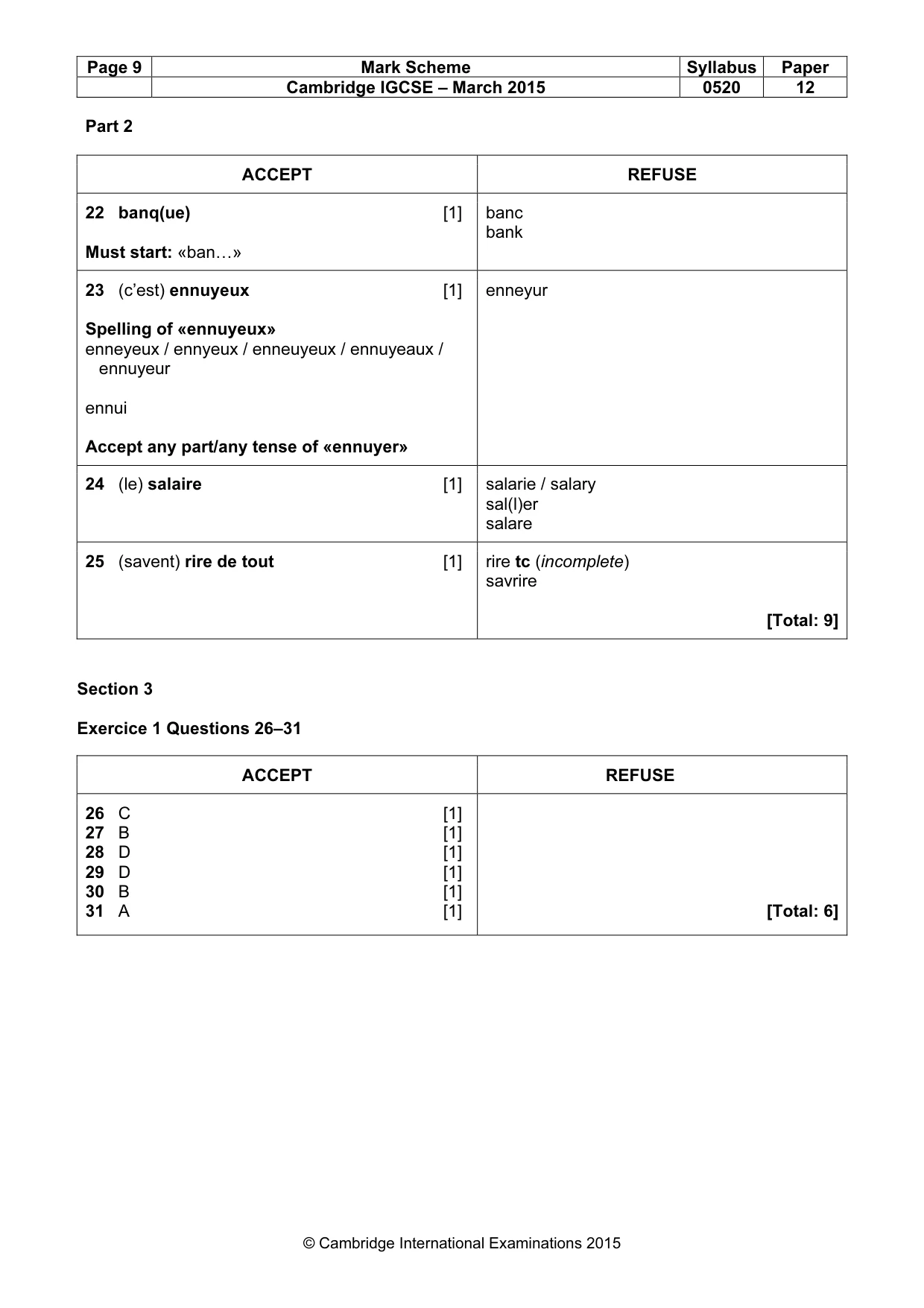 Mark scheme, page 9 of 11