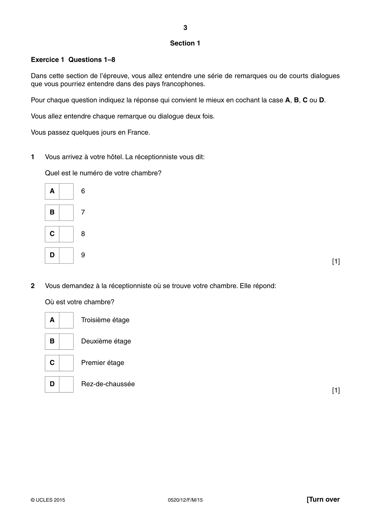 Cambridge IGCSE French - Foreign Language 0520 2015 Feb/March Paper 1 · Variant 2 question paper, page 3 of 12