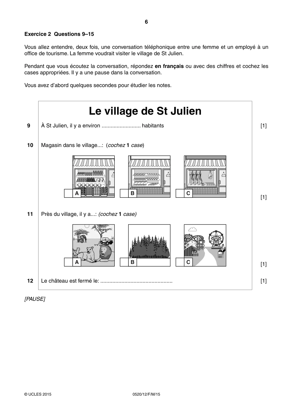 Cambridge IGCSE French - Foreign Language 0520 2015 Feb/March Paper 1 · Variant 2 question paper, page 6 of 12