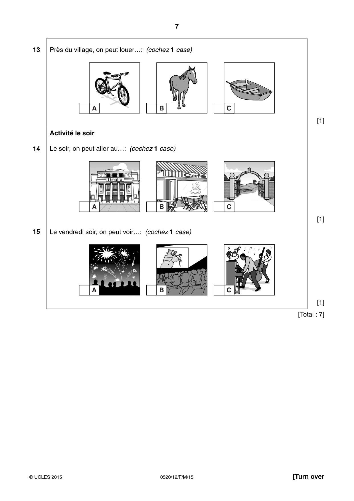 Cambridge IGCSE French - Foreign Language 0520 2015 Feb/March Paper 1 · Variant 2 question paper, page 7 of 12