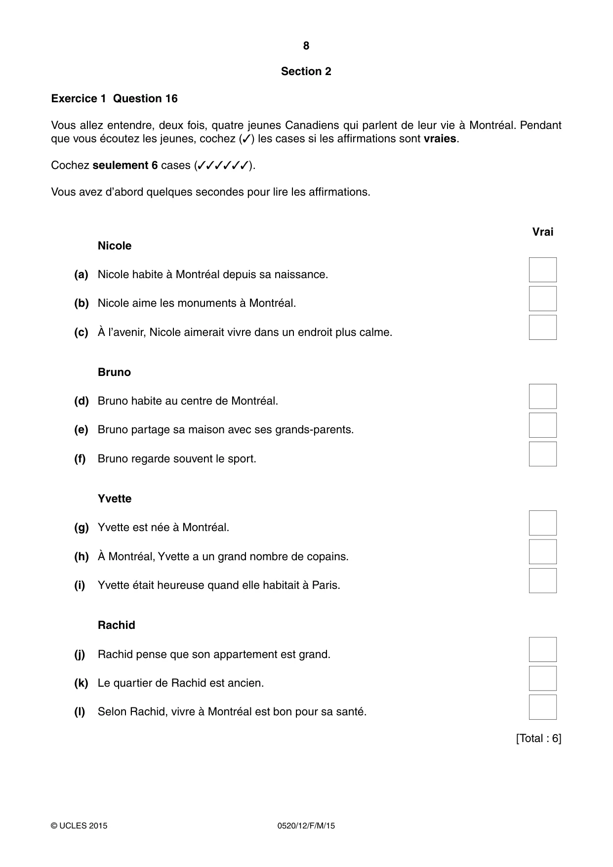 Cambridge IGCSE French - Foreign Language 0520 2015 Feb/March Paper 1 · Variant 2 question paper, page 8 of 12