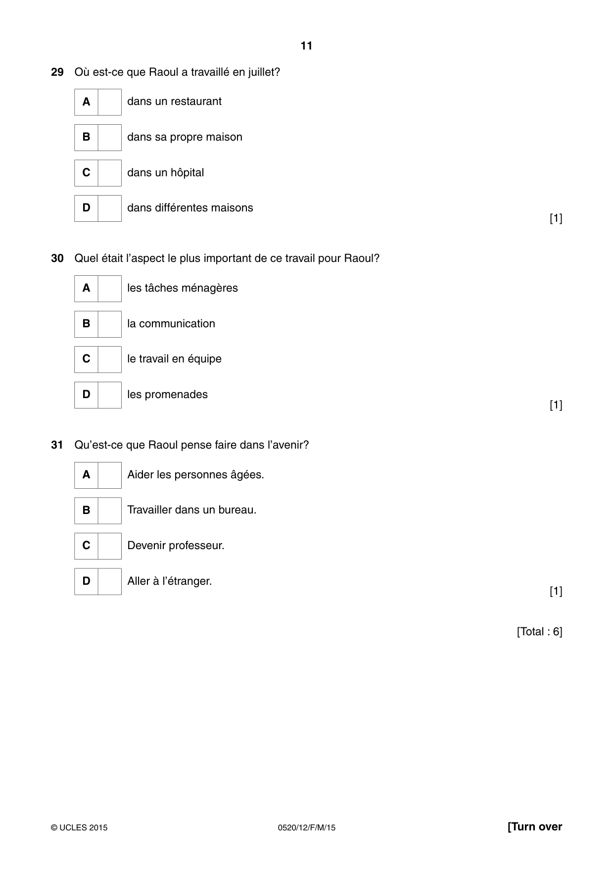 Cambridge IGCSE French - Foreign Language 0520 2015 Feb/March Paper 1 · Variant 2 question paper, page 11 of 12