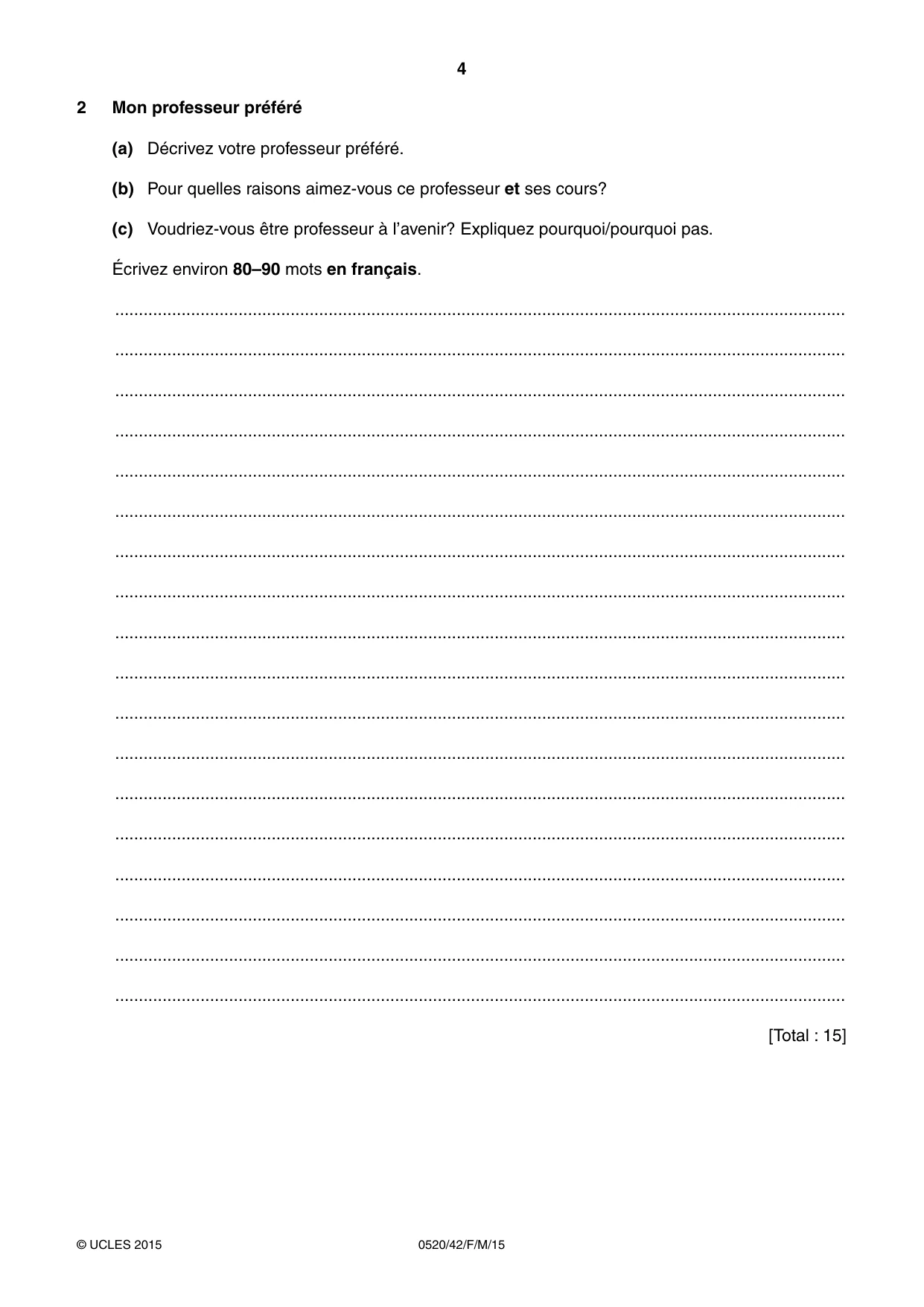 Cambridge IGCSE French - Foreign Language 0520 2015 Feb/March Paper 4 · Variant 2 question paper, page 4 of 8