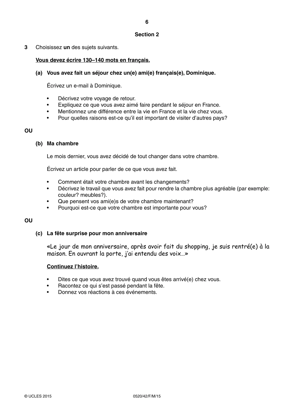 Cambridge IGCSE French - Foreign Language 0520 2015 Feb/March Paper 4 · Variant 2 question paper, page 6 of 8