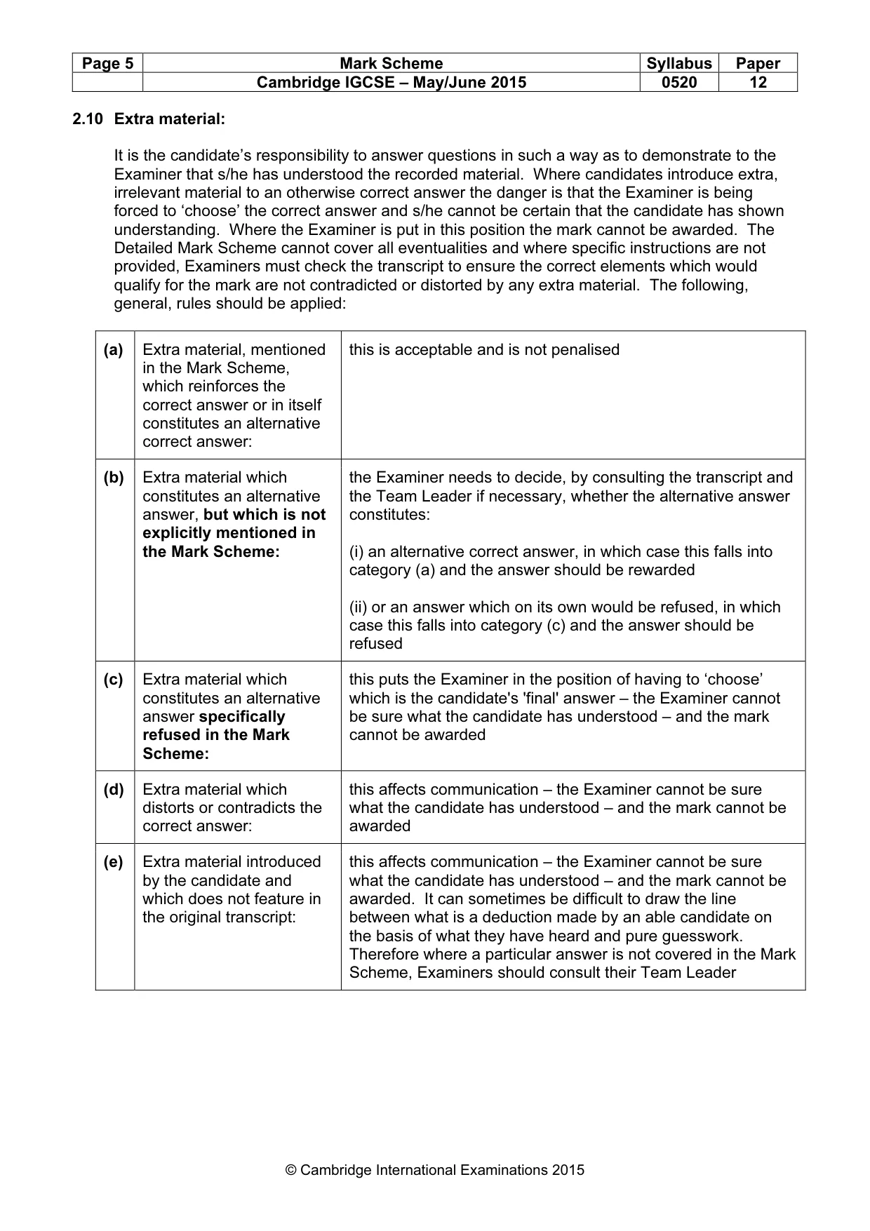 Mark scheme, page 5 of 12