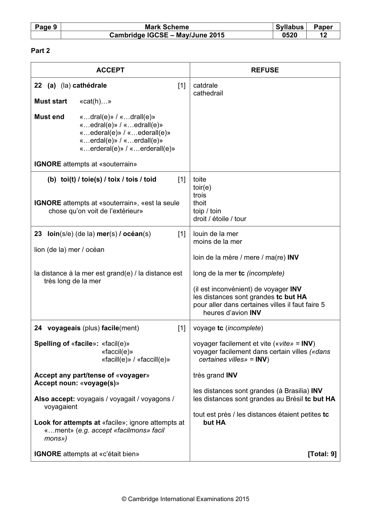 Mark scheme, page 9 of 12