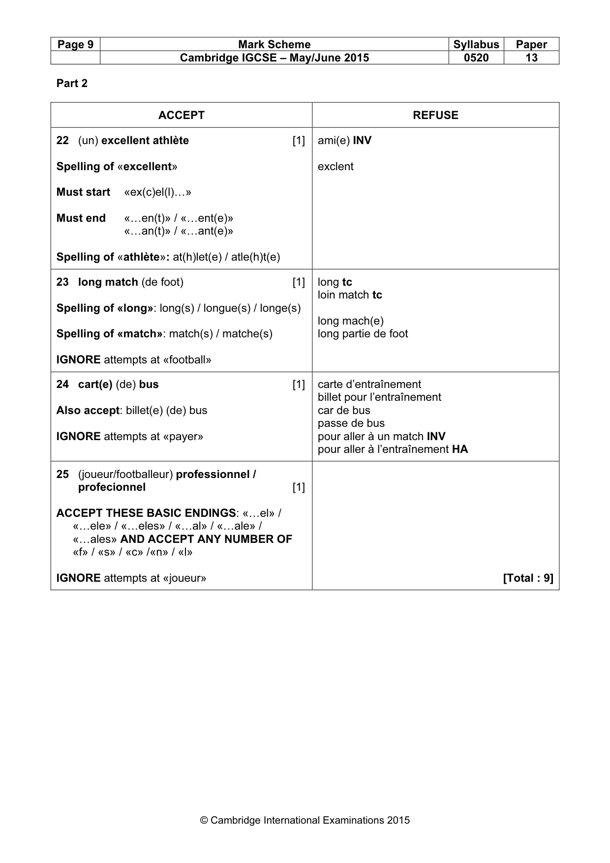 Mark scheme, page 9 of 12