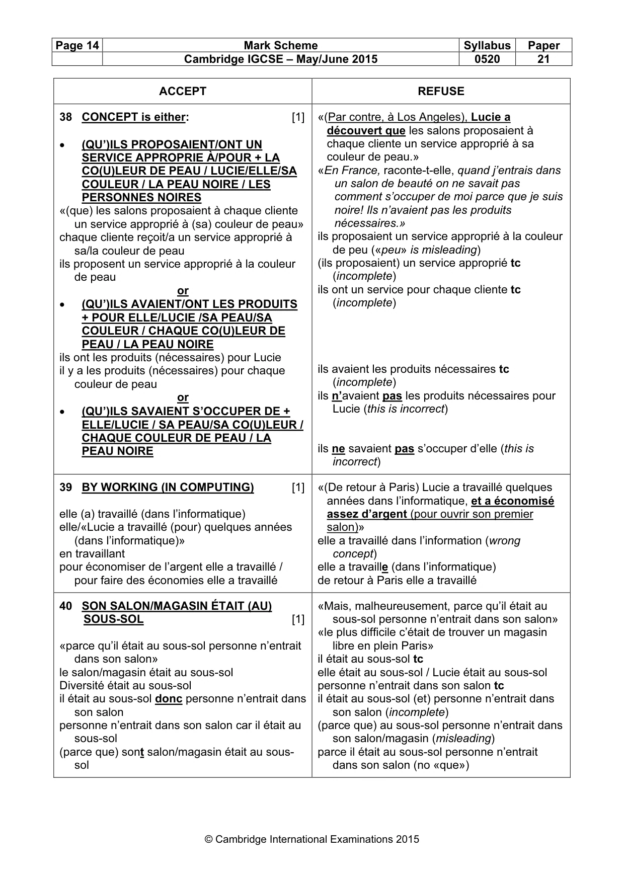 Mark scheme, page 14 of 15