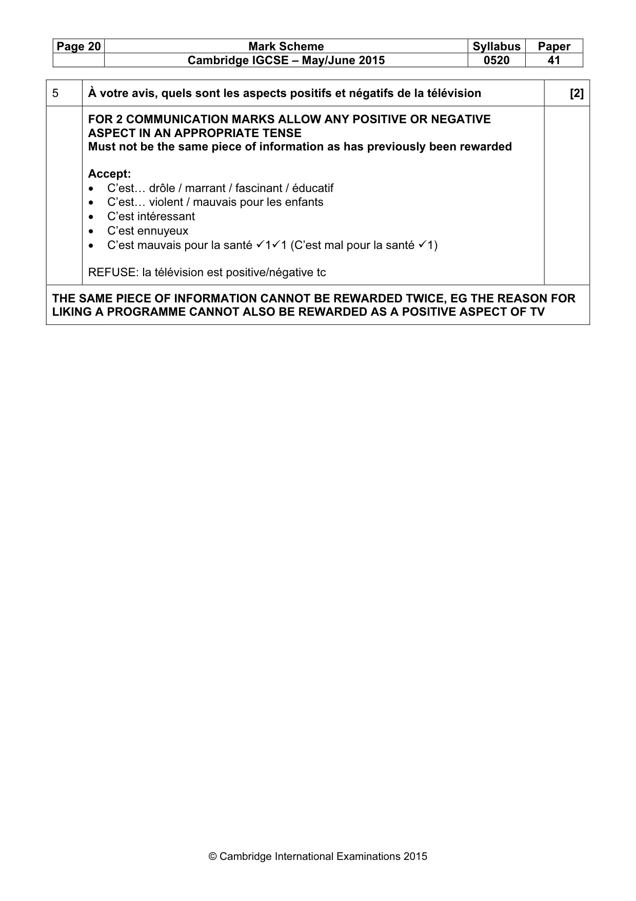 Mark scheme, page 20 of 40