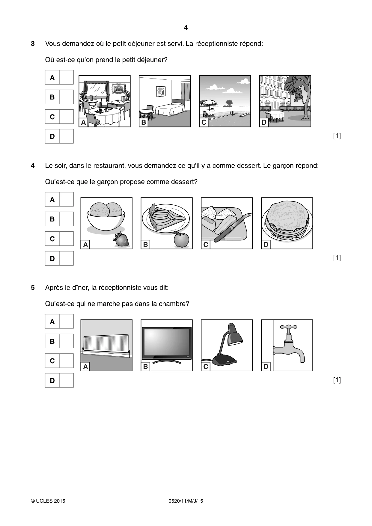 Cambridge IGCSE French - Foreign Language 0520 2015 May/June Paper 1 · Variant 1 question paper, page 4 of 12