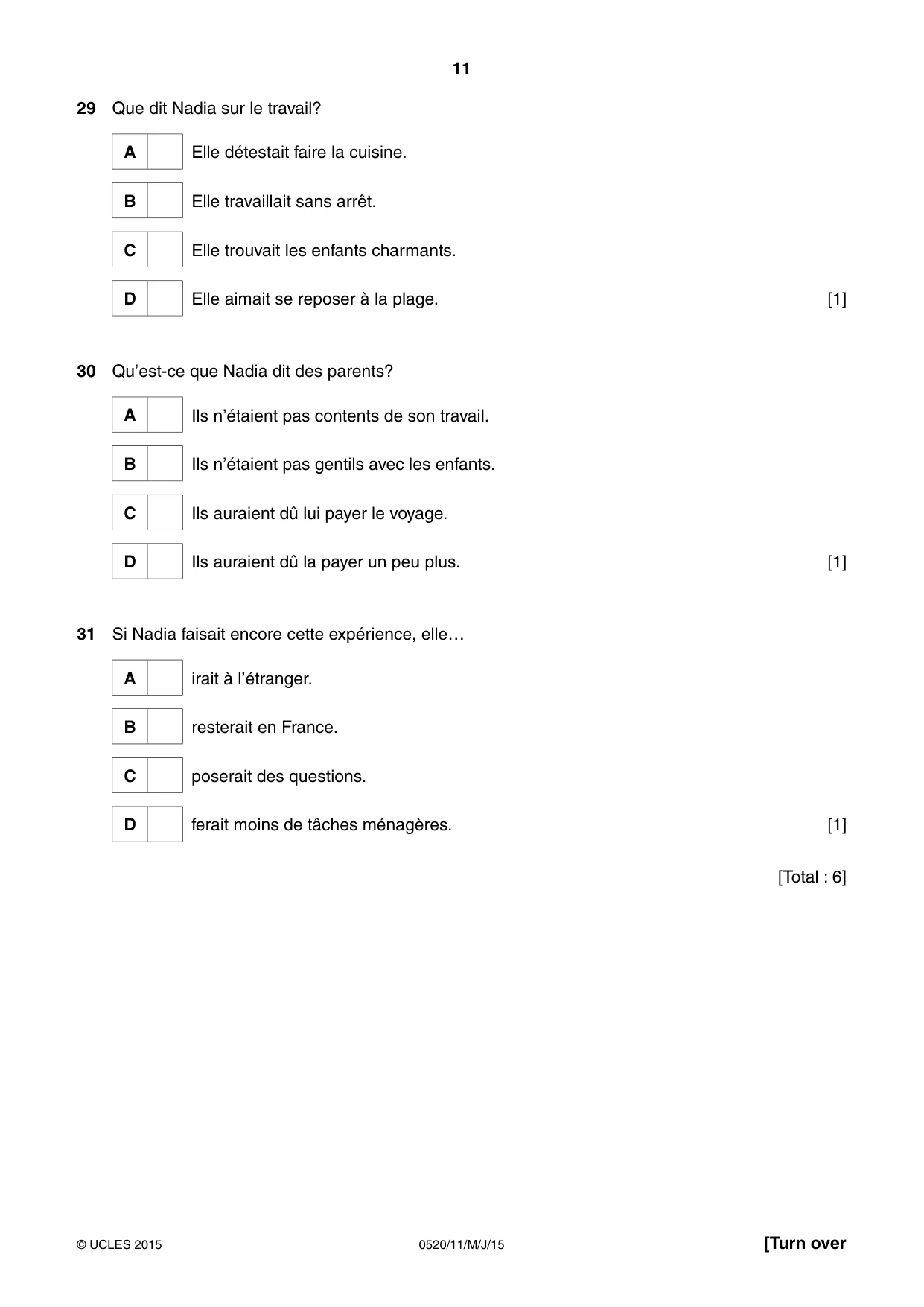 Cambridge IGCSE French - Foreign Language 0520 2015 May/June Paper 1 · Variant 1 question paper, page 11 of 12