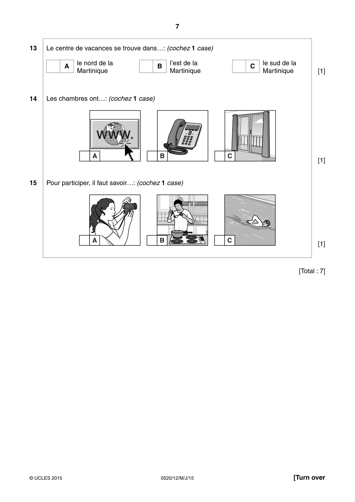 Cambridge IGCSE French - Foreign Language 0520 2015 May/June Paper 1 · Variant 2 question paper, page 7 of 12