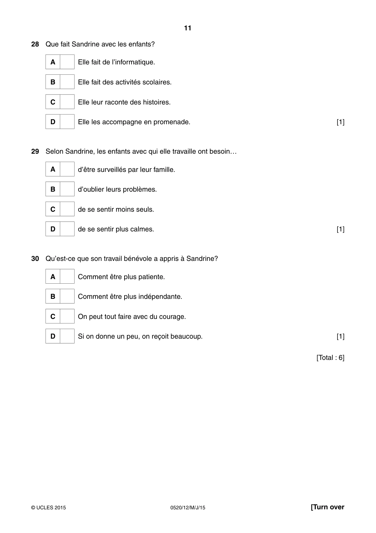 Cambridge IGCSE French - Foreign Language 0520 2015 May/June Paper 1 · Variant 2 question paper, page 11 of 12