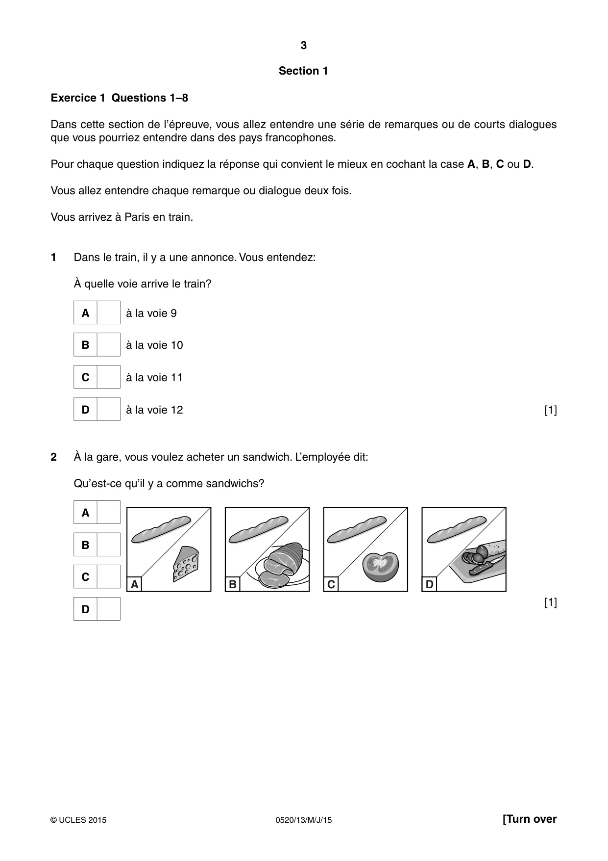 Cambridge IGCSE French - Foreign Language 0520 2015 May/June Paper 1 · Variant 3 question paper, page 3 of 12