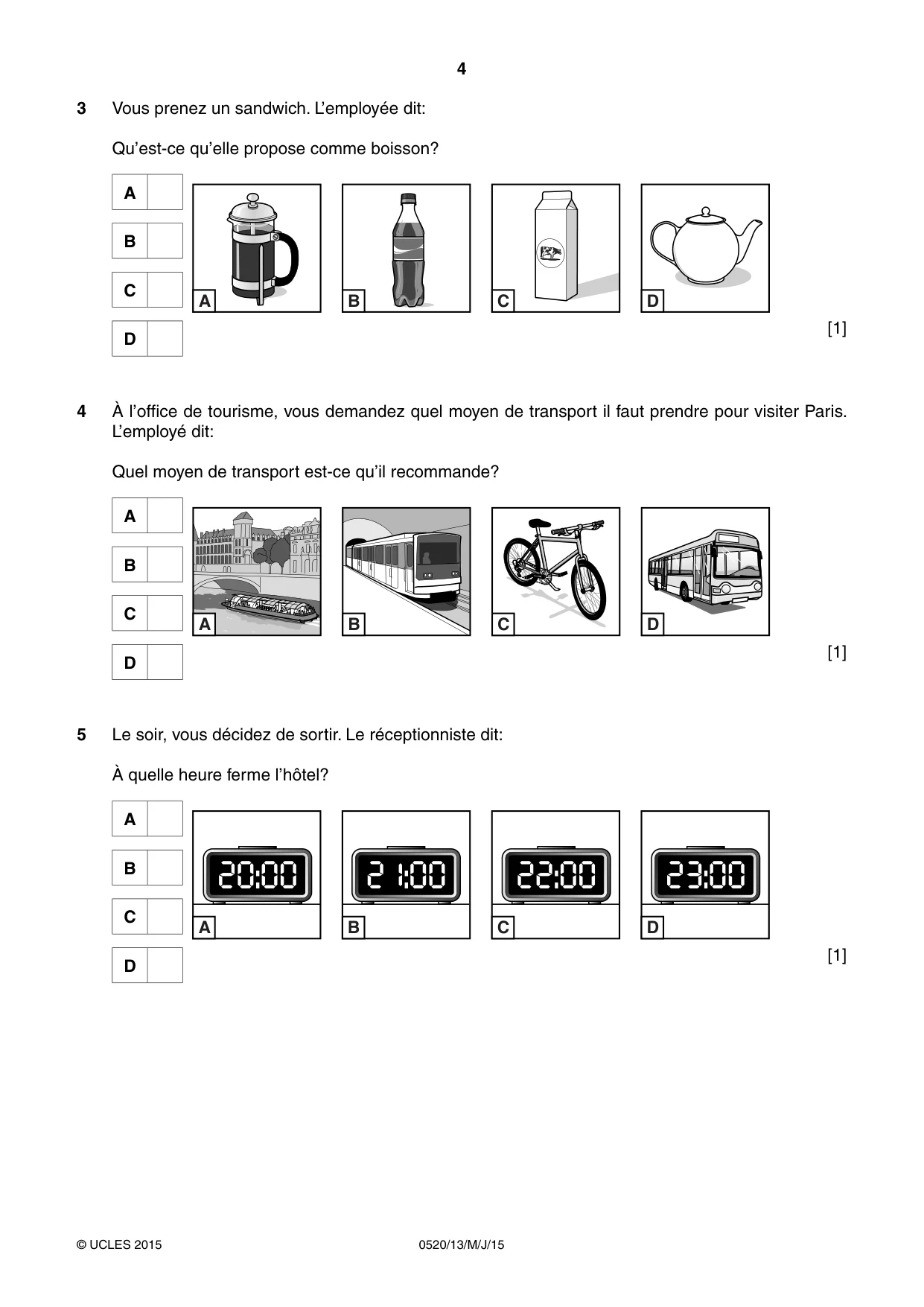 Cambridge IGCSE French - Foreign Language 0520 2015 May/June Paper 1 · Variant 3 question paper, page 4 of 12