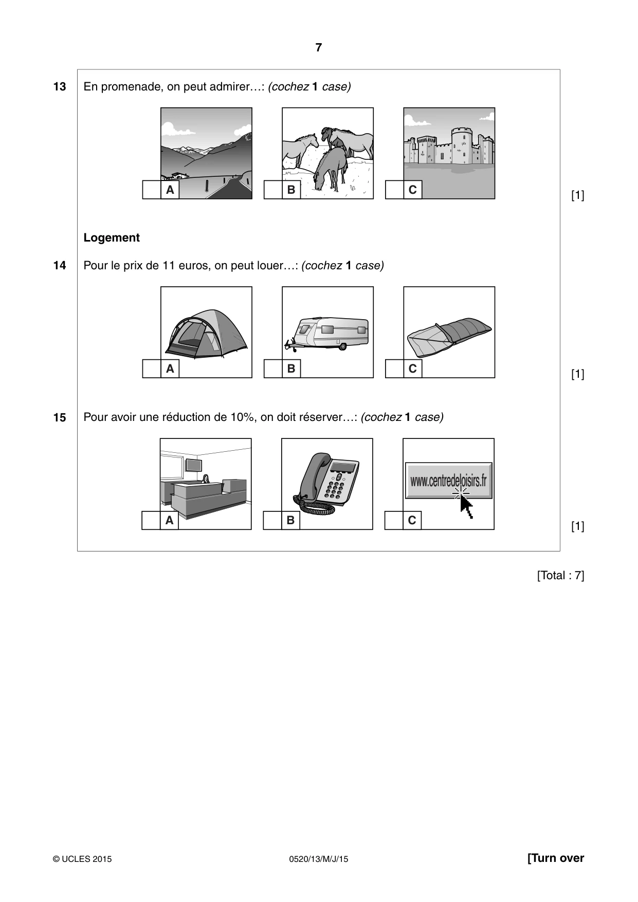 Cambridge IGCSE French - Foreign Language 0520 2015 May/June Paper 1 · Variant 3 question paper, page 7 of 12