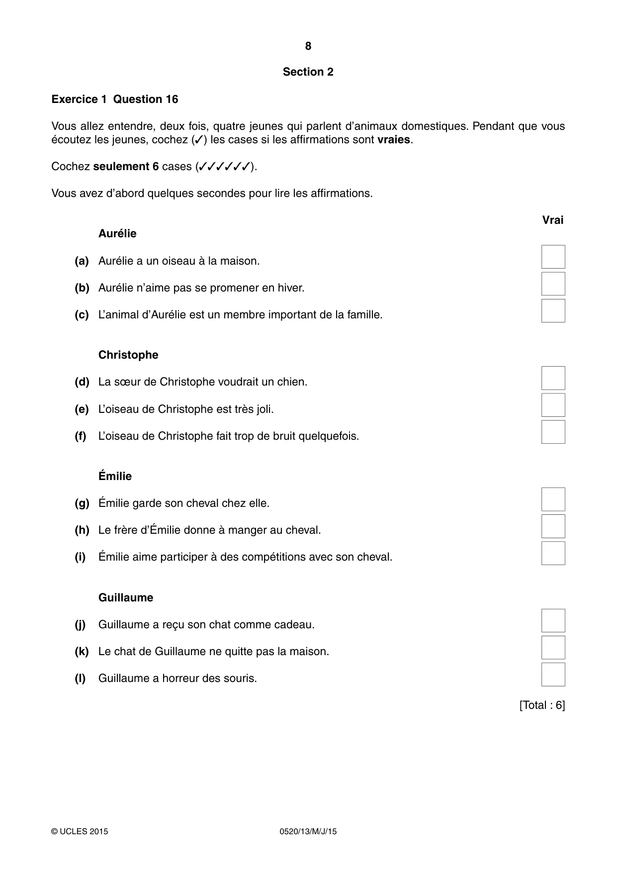 Cambridge IGCSE French - Foreign Language 0520 2015 May/June Paper 1 · Variant 3 question paper, page 8 of 12