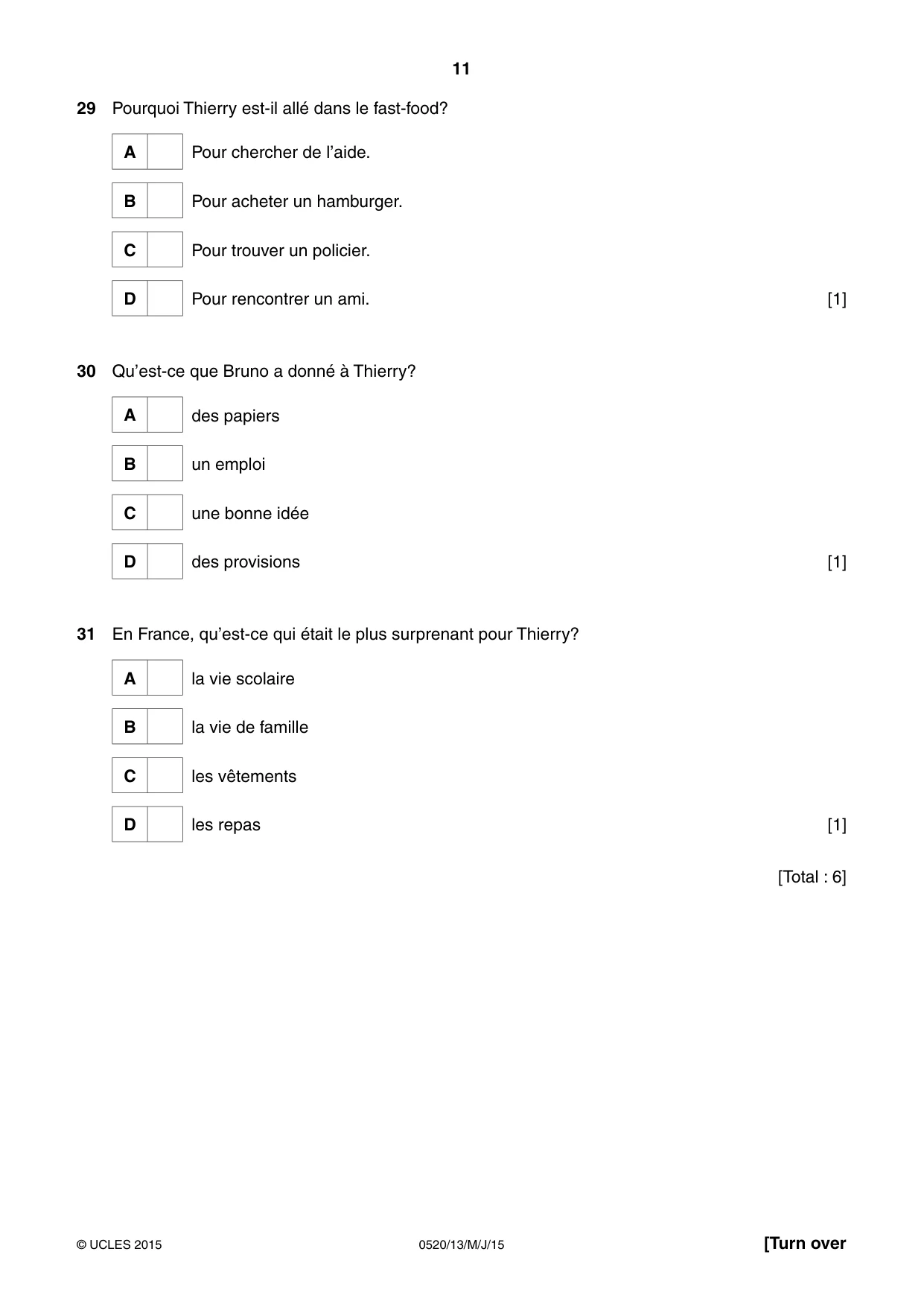 Cambridge IGCSE French - Foreign Language 0520 2015 May/June Paper 1 · Variant 3 question paper, page 11 of 12