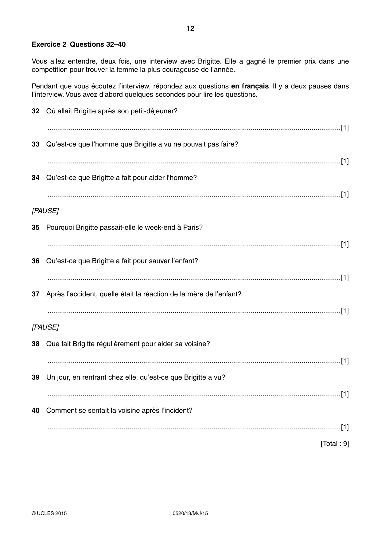Cambridge IGCSE French - Foreign Language 0520 2015 May/June Paper 1 · Variant 3 question paper, page 12 of 12