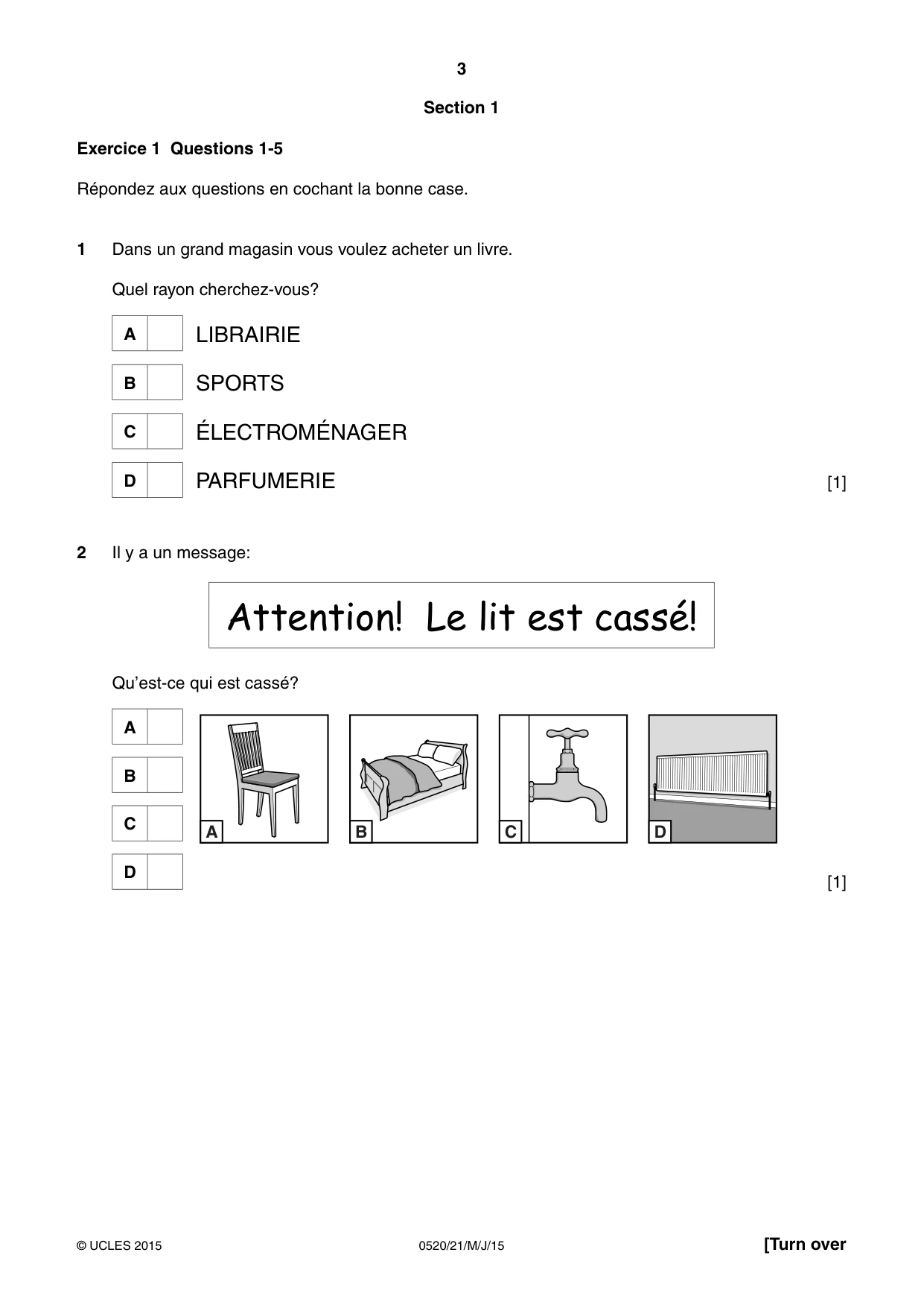 Cambridge IGCSE French - Foreign Language 0520 2015 May/June Paper 2 · Variant 1 question paper, page 3 of 16