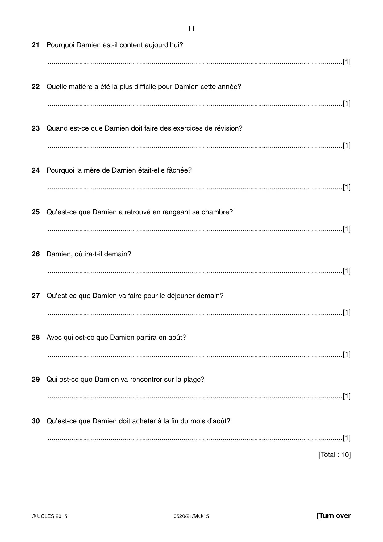 Cambridge IGCSE French - Foreign Language 0520 2015 May/June Paper 2 · Variant 1 question paper, page 11 of 16