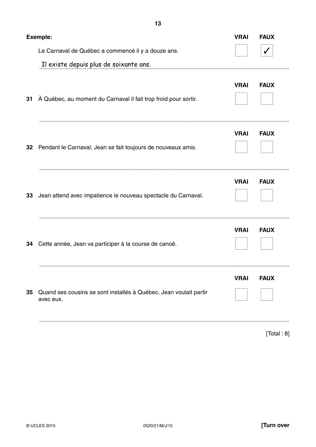 Cambridge IGCSE French - Foreign Language 0520 2015 May/June Paper 2 · Variant 1 question paper, page 13 of 16