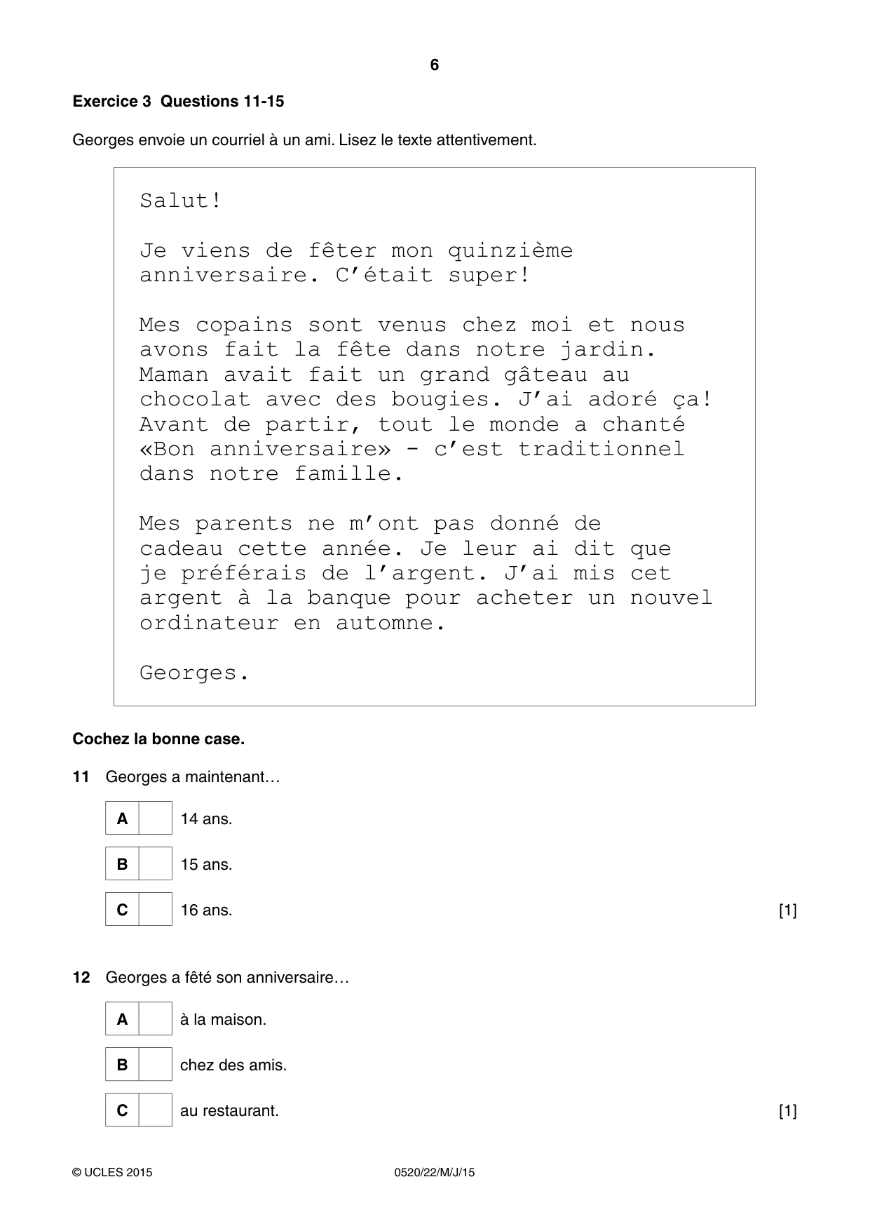 Cambridge IGCSE French - Foreign Language 0520 2015 May/June Paper 2 · Variant 2 question paper, page 6 of 16