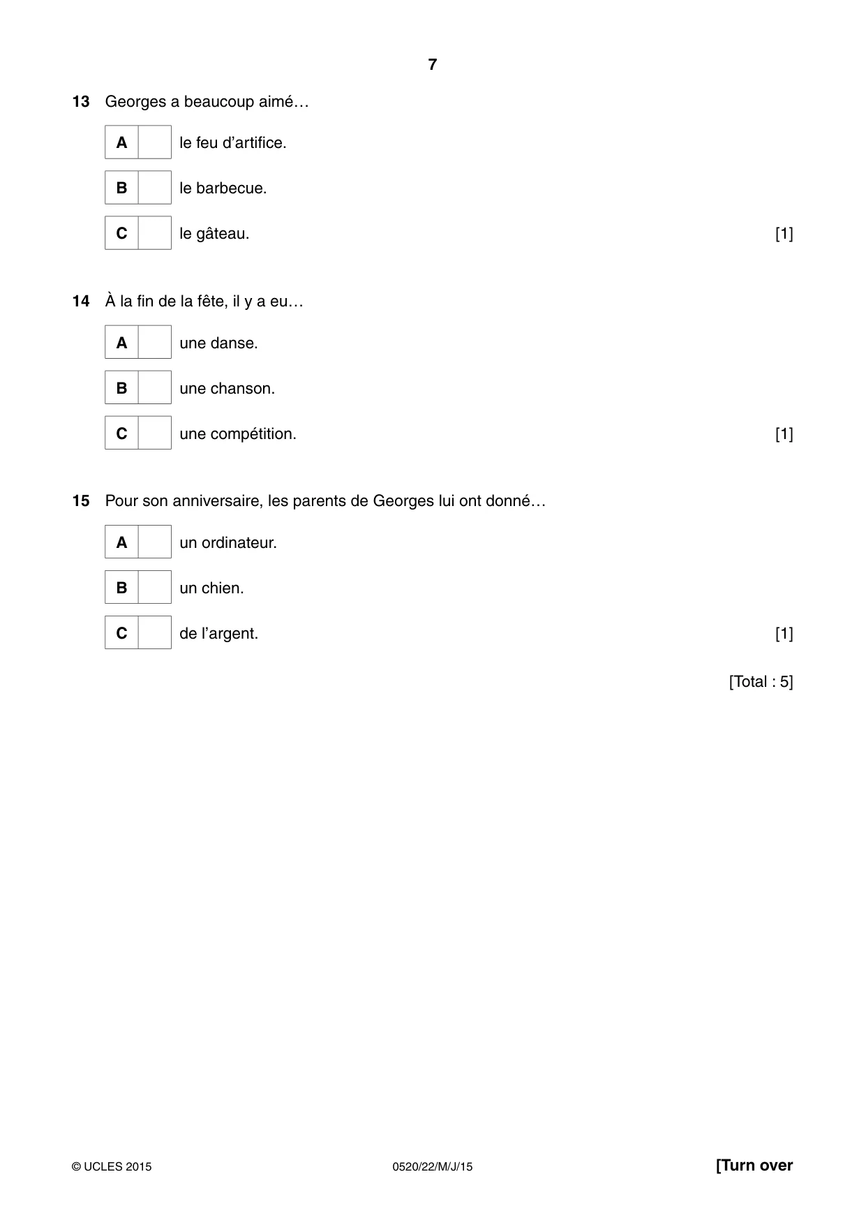 Cambridge IGCSE French - Foreign Language 0520 2015 May/June Paper 2 · Variant 2 question paper, page 7 of 16