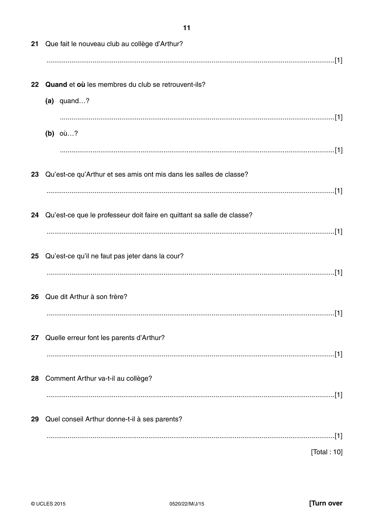 Cambridge IGCSE French - Foreign Language 0520 2015 May/June Paper 2 · Variant 2 question paper, page 11 of 16