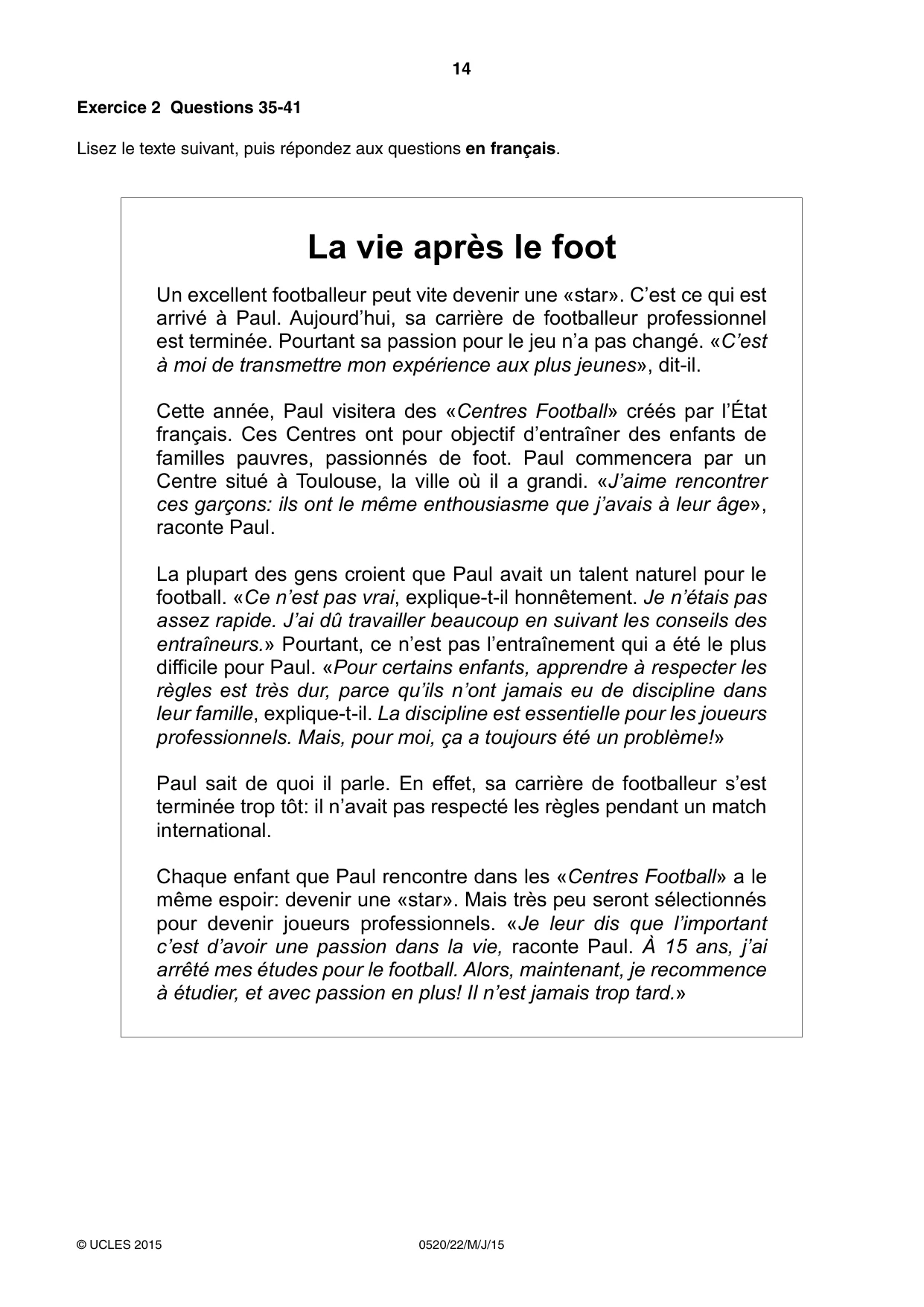 Cambridge IGCSE French - Foreign Language 0520 2015 May/June Paper 2 · Variant 2 question paper, page 14 of 16