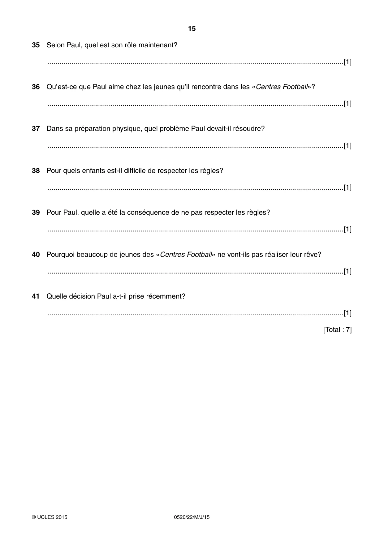 Cambridge IGCSE French - Foreign Language 0520 2015 May/June Paper 2 · Variant 2 question paper, page 15 of 16