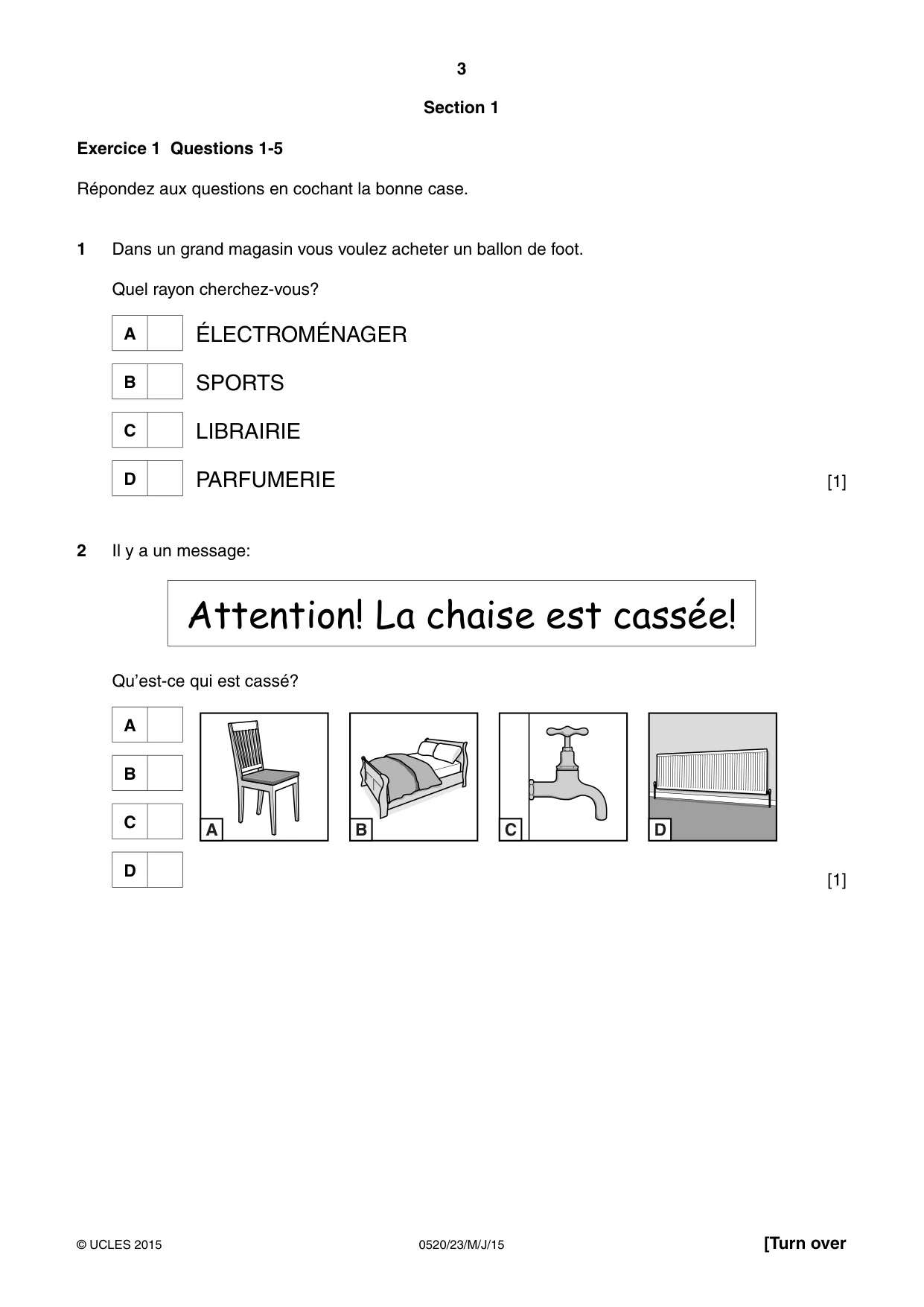 Cambridge IGCSE French - Foreign Language 0520 2015 May/June Paper 2 · Variant 3 question paper, page 3 of 16