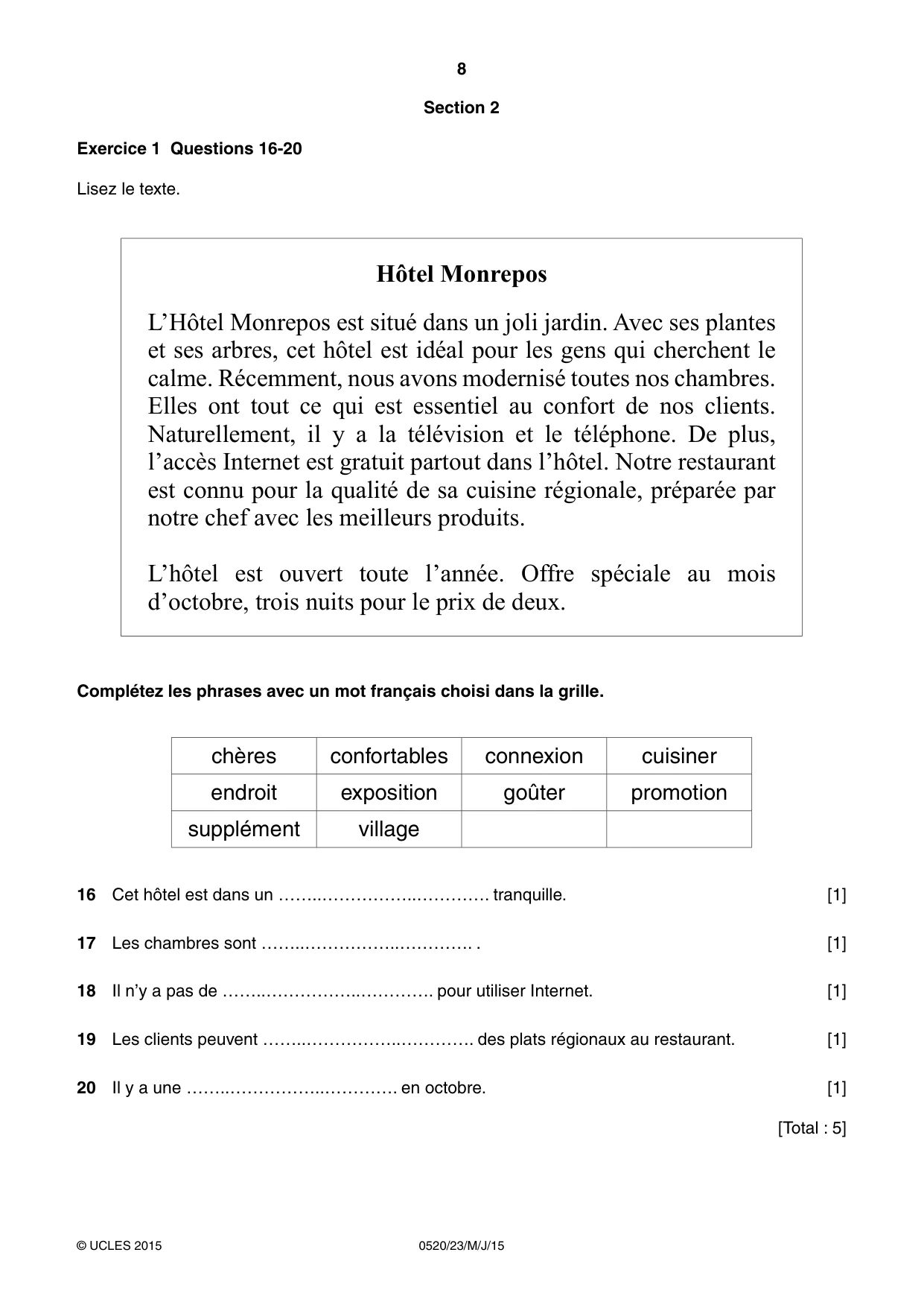 Cambridge IGCSE French - Foreign Language 0520 2015 May/June Paper 2 · Variant 3 question paper, page 8 of 16