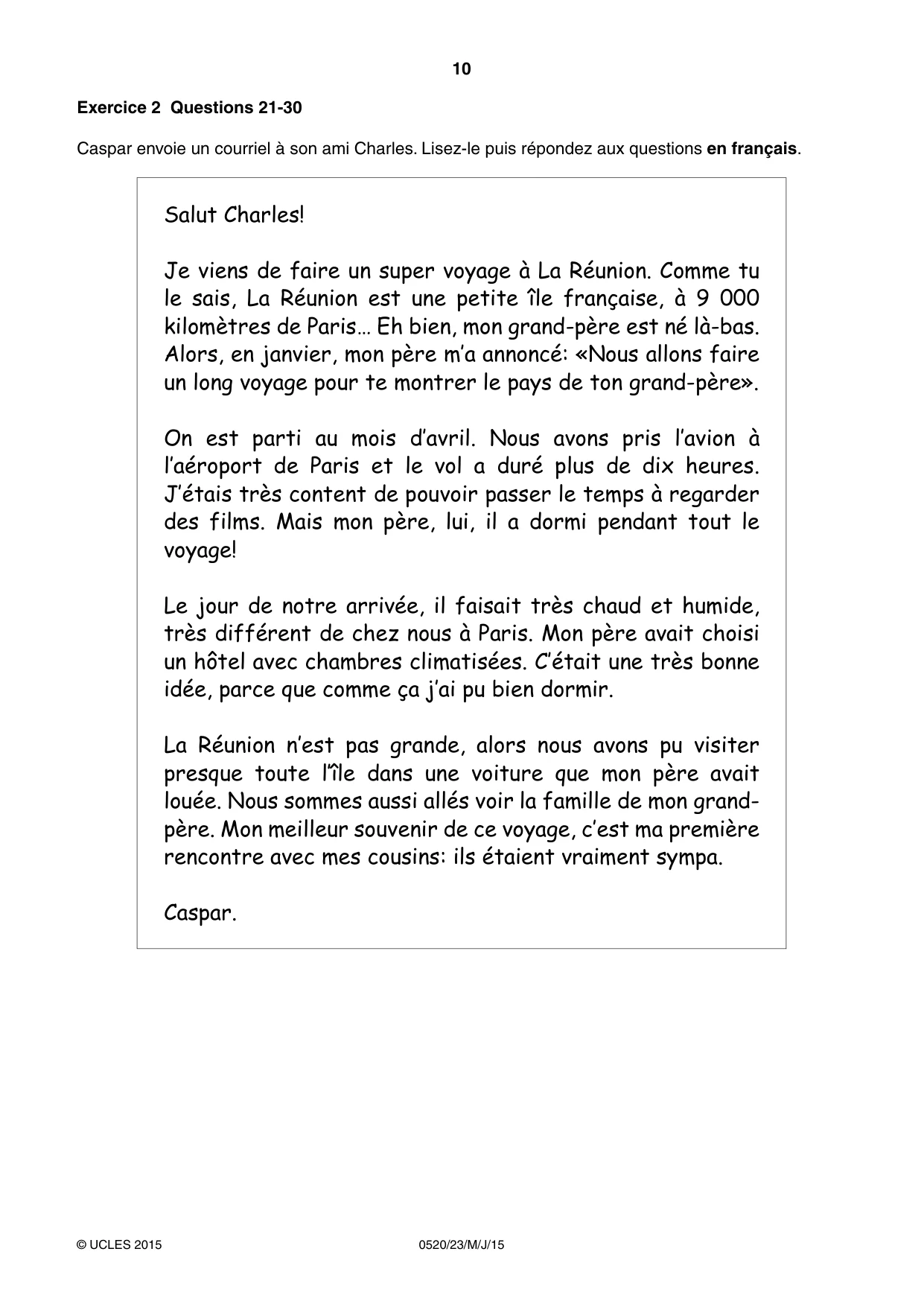Cambridge IGCSE French - Foreign Language 0520 2015 May/June Paper 2 · Variant 3 question paper, page 10 of 16
