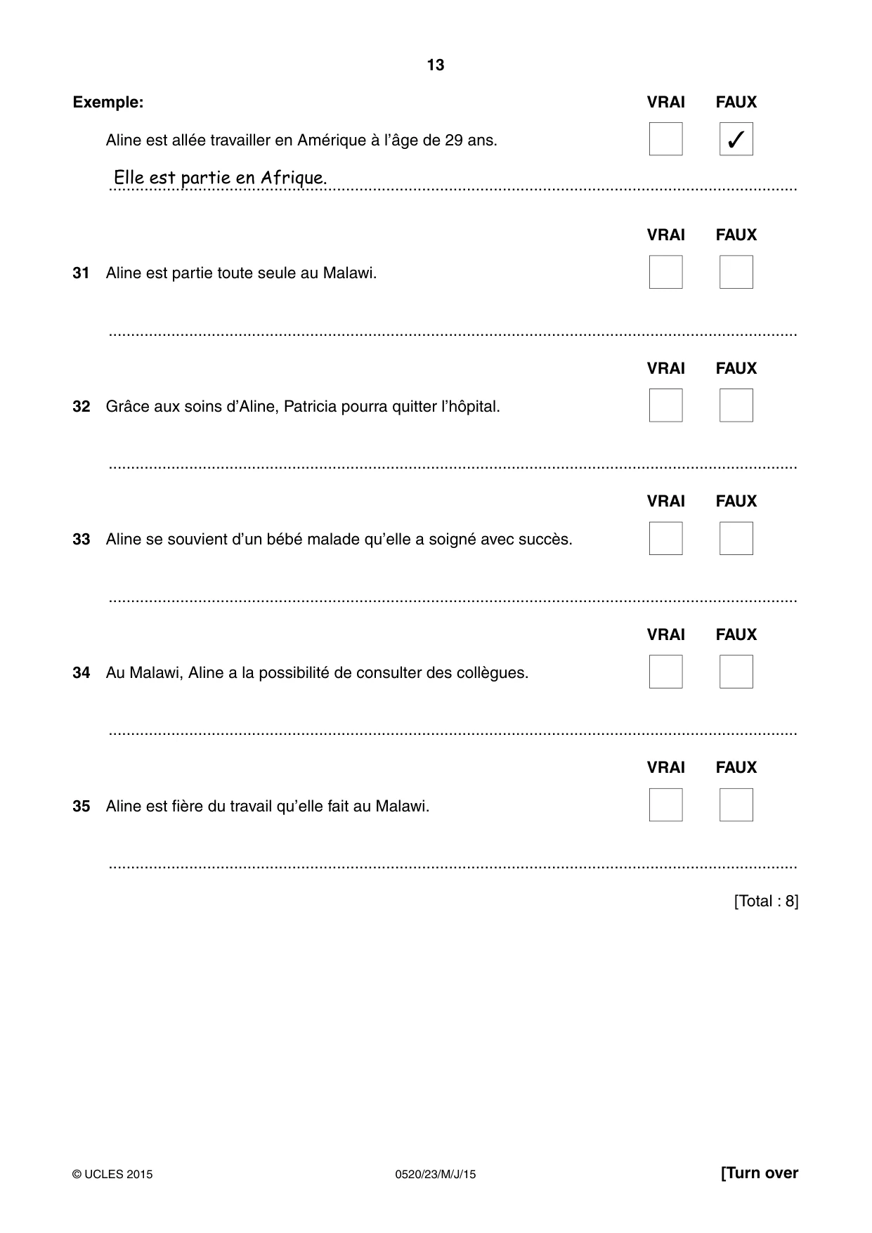 Cambridge IGCSE French - Foreign Language 0520 2015 May/June Paper 2 · Variant 3 question paper, page 13 of 16