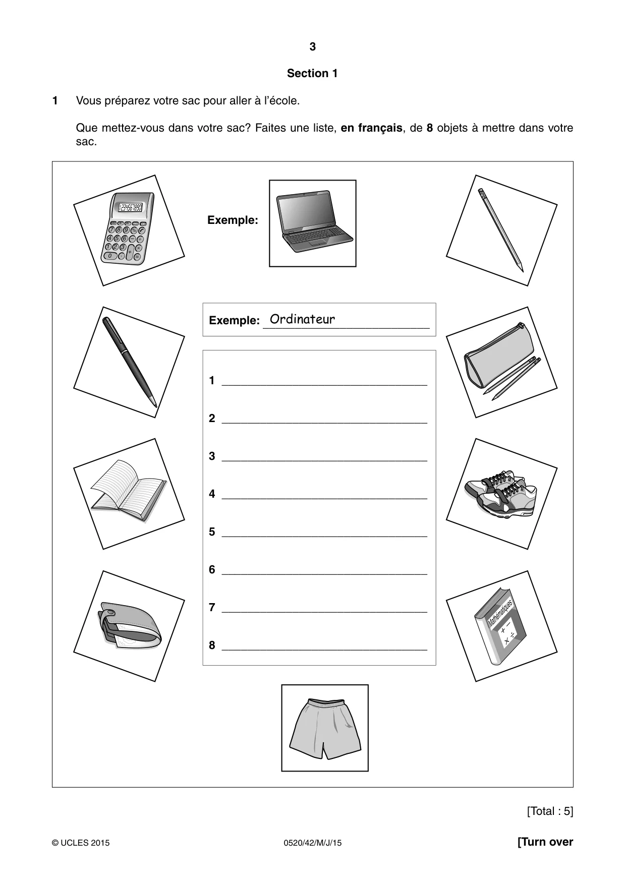 Cambridge IGCSE French - Foreign Language 0520 2015 May/June Paper 4 · Variant 2 question paper, page 3 of 8